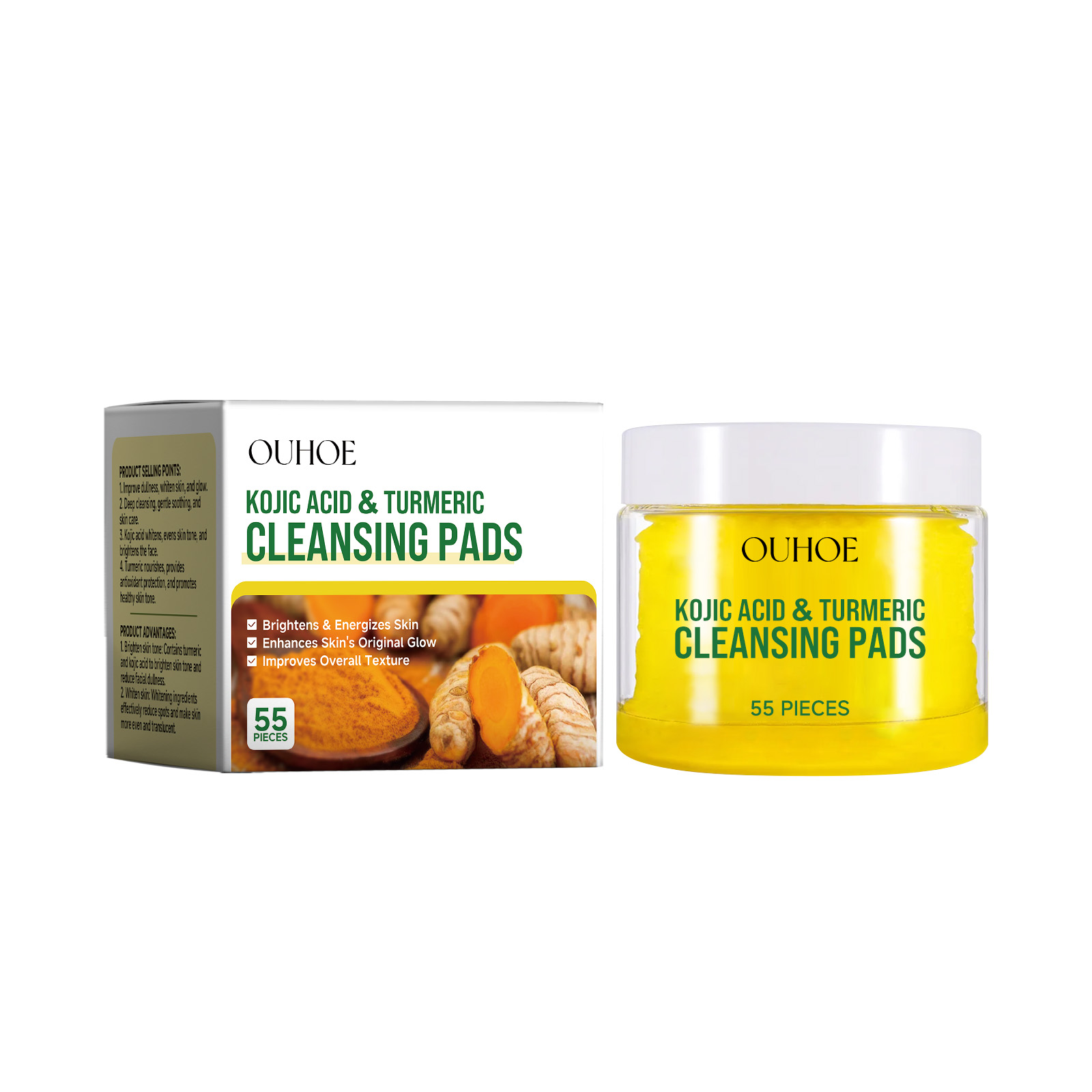 OUHOE Turmeric Cleansing Pad Gently Cleanses Facial Skin, Brightening And Moisturizing Refreshing