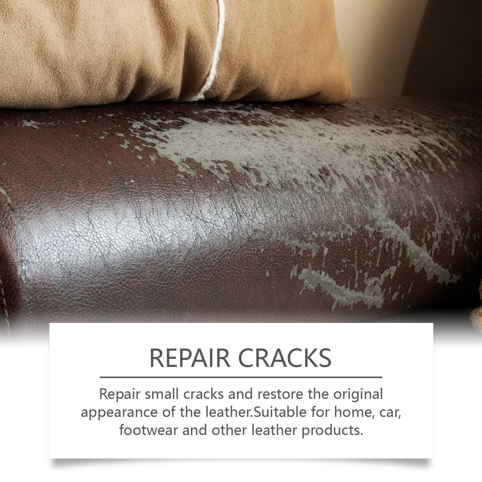 Leather texture patch beside cracked brown upholstery