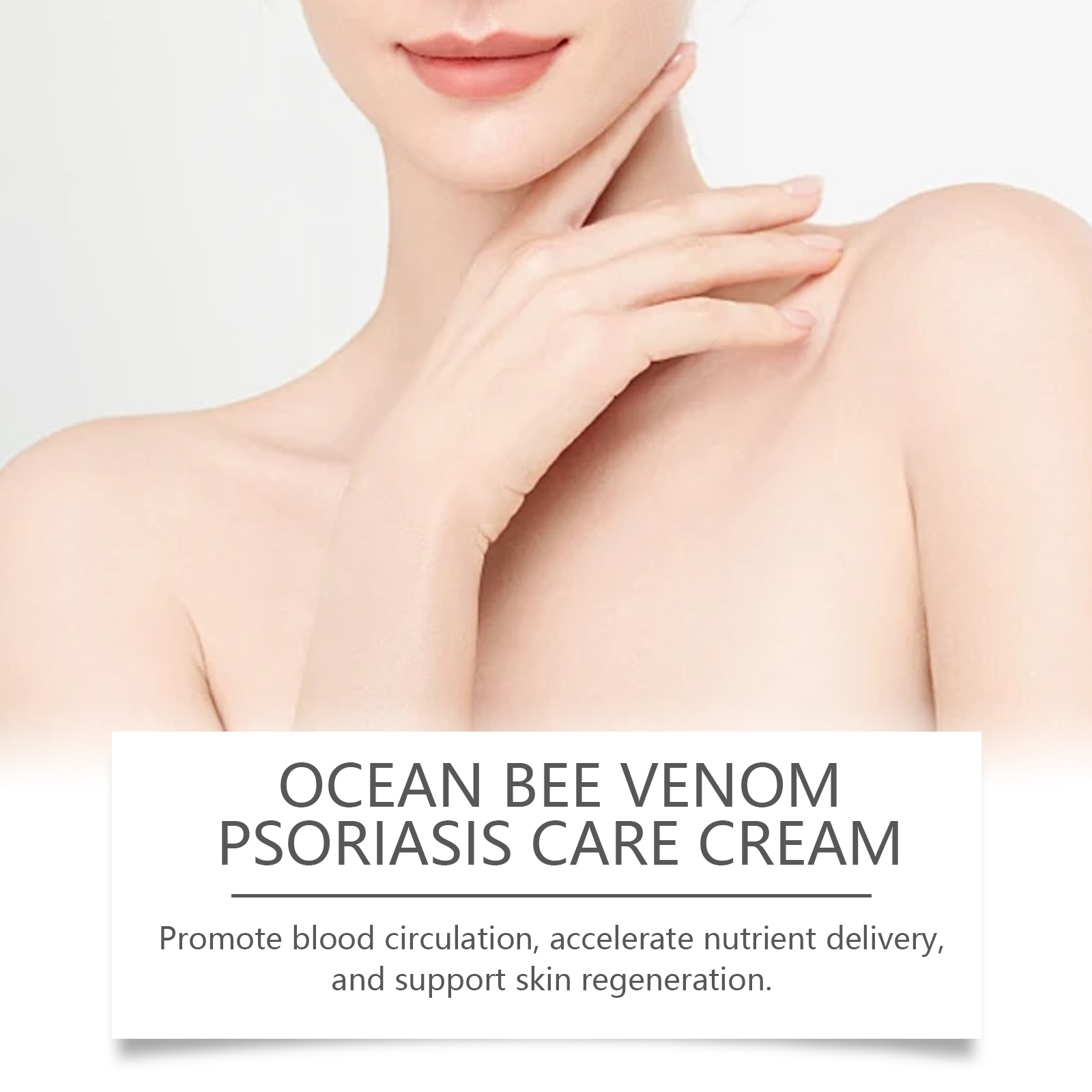 Smooth shoulder skin beside Ocean Bee Venom cream messaging