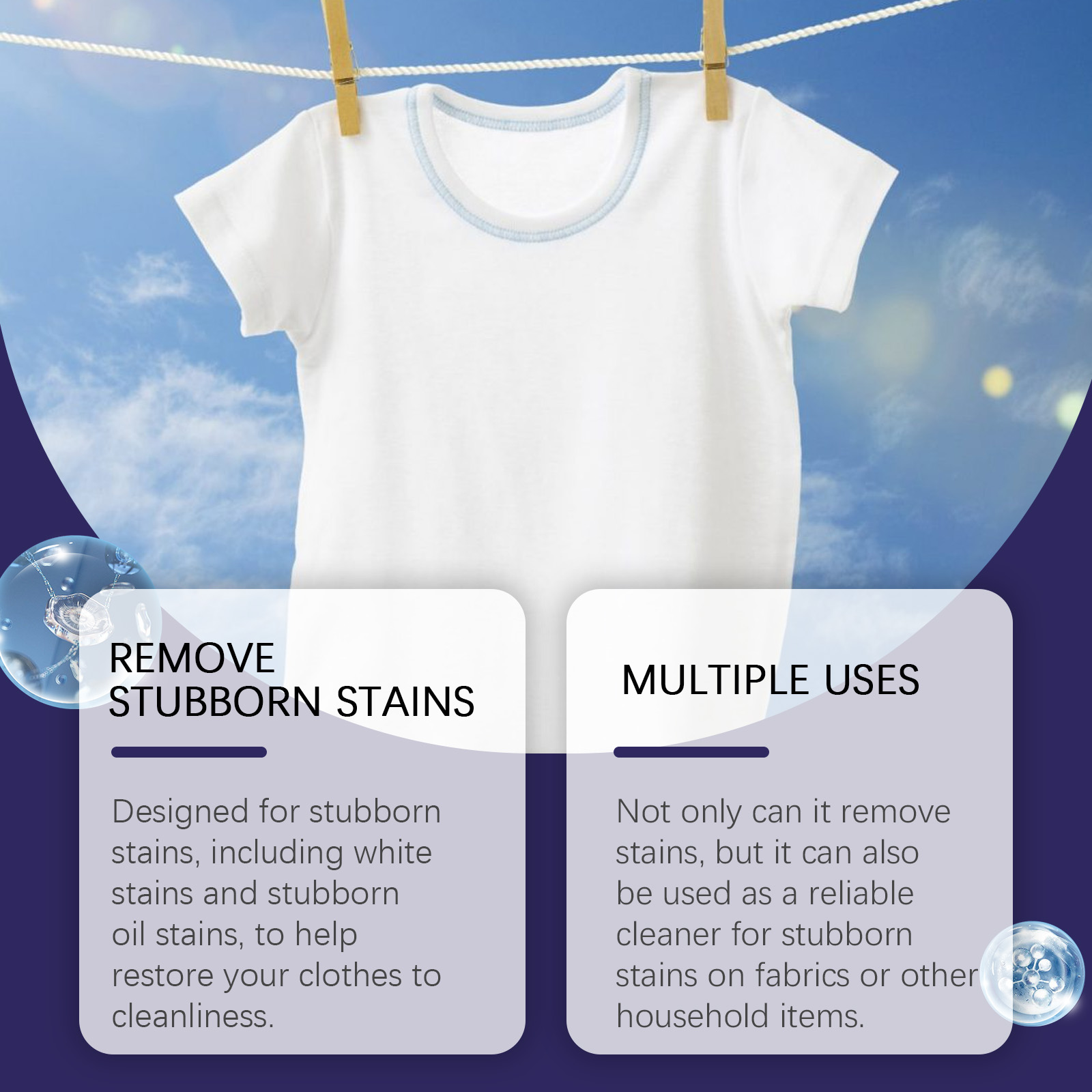 Clean white t-shirt with product benefit text