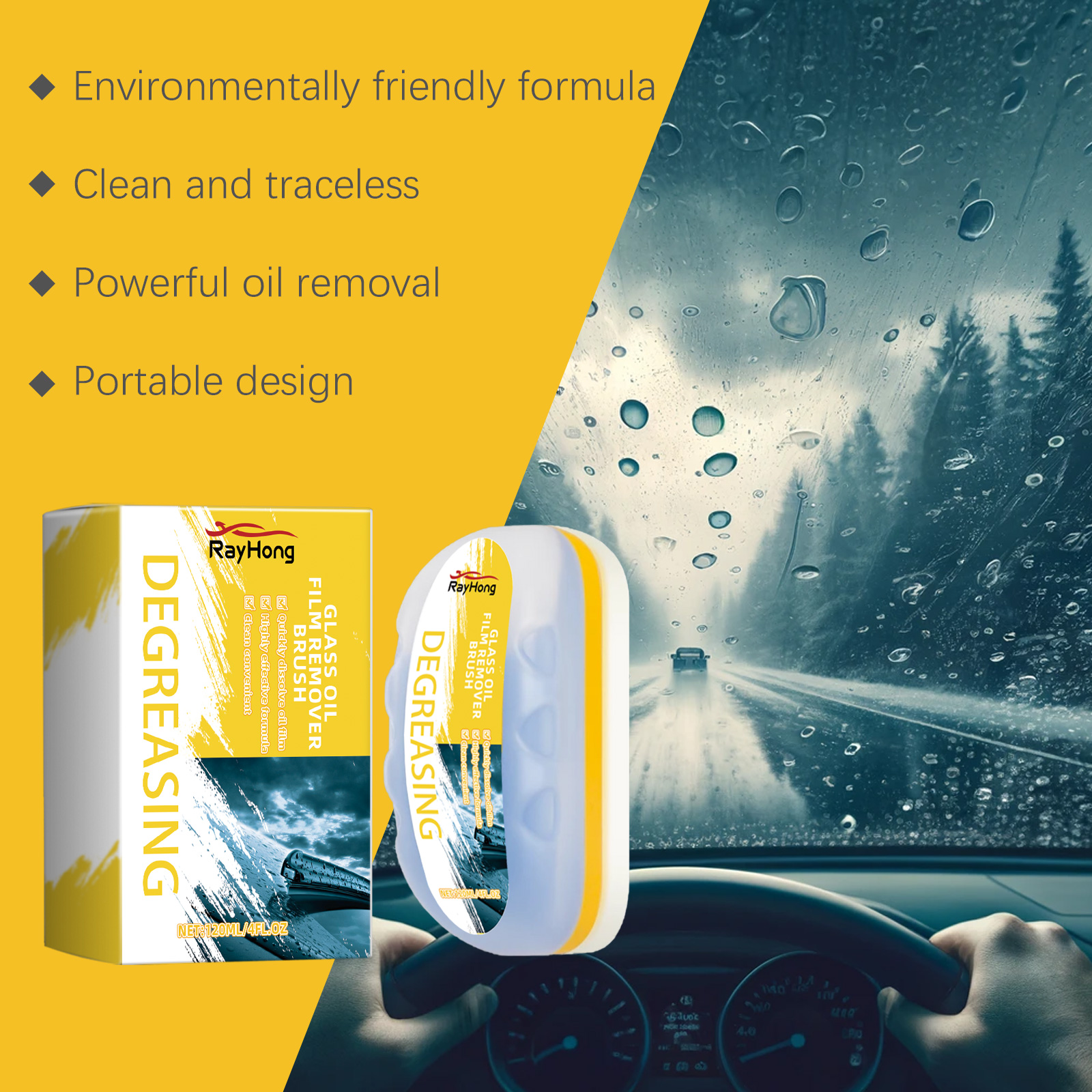 Glass brush highlighting oil removal benefits