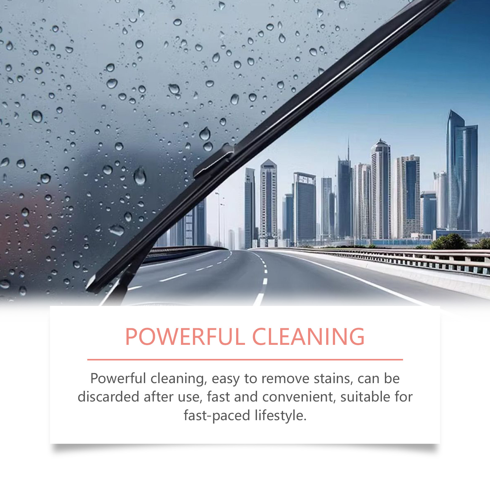Windshield and wiper shown after convenient cleaning