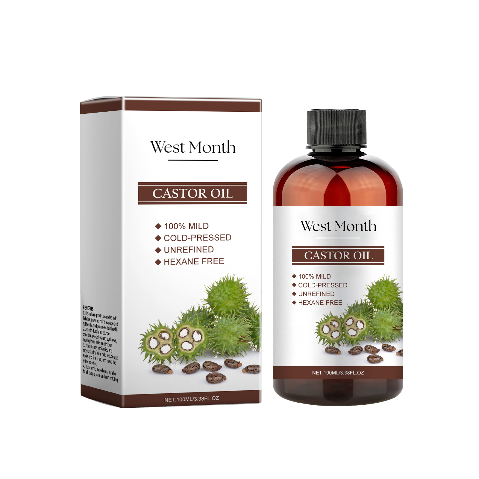 West&Month Multi-Effect All-In-One Castor Oil, Multi-Effect Care Moisturizing Skin, Eyelash And