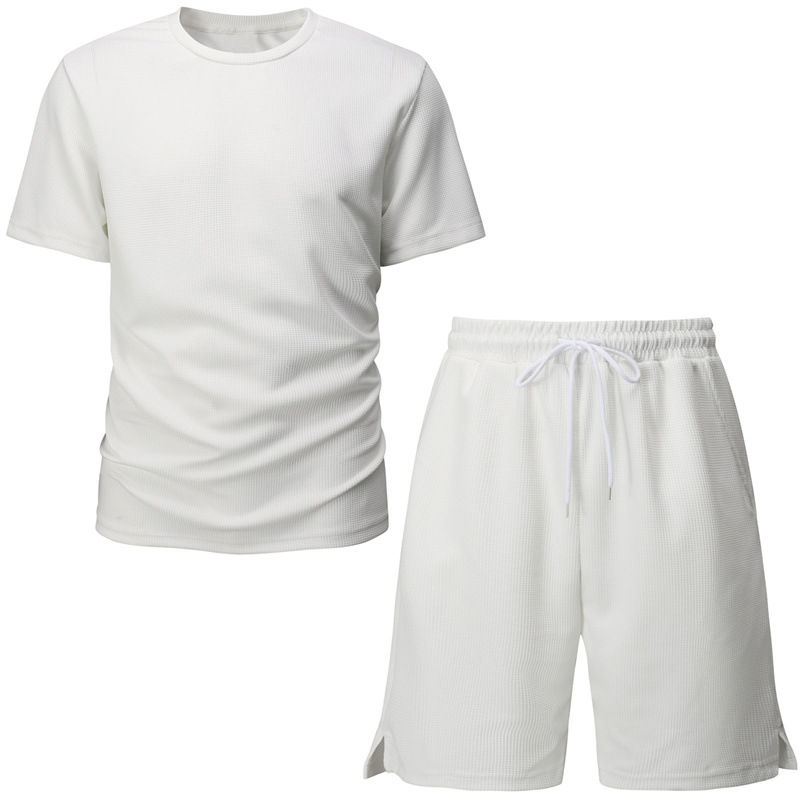Men's Summer Sports Set Solid Color Round Neck Short Sleeve T-Shirt and Shorts Set Breathable Factory Direct Sales undefined