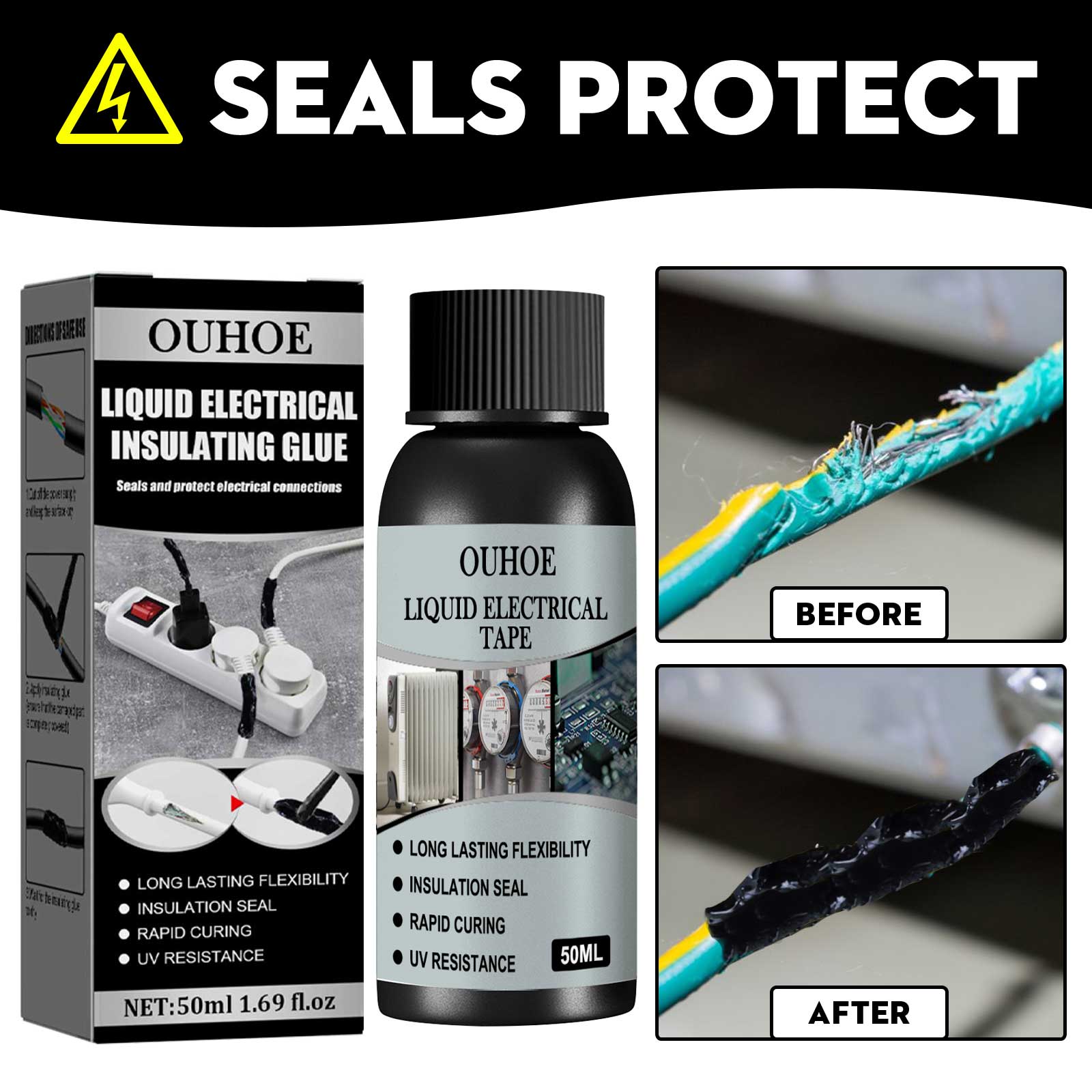 Before and after wire insulation repair