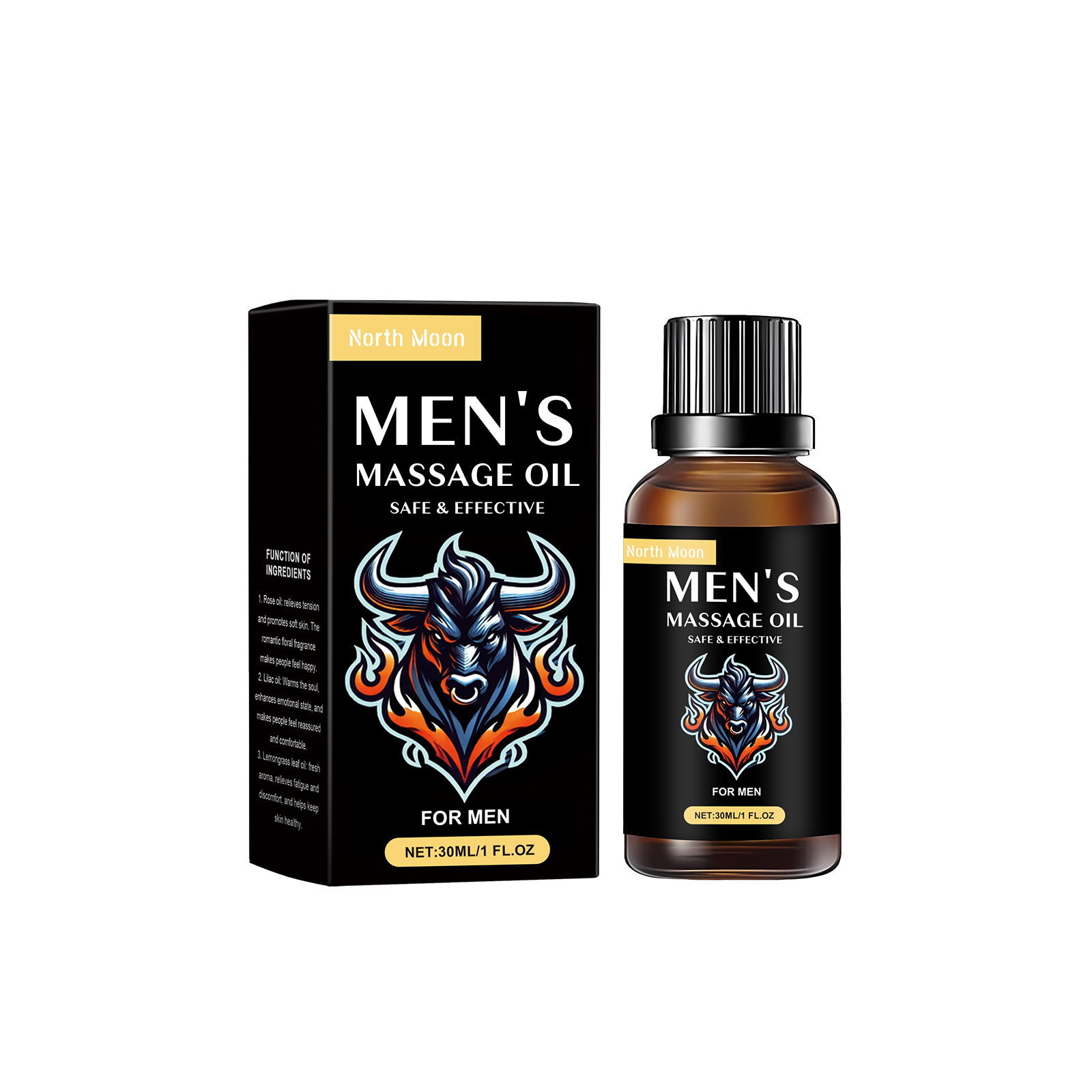 North Moon Men's Massage Oil Men's Body Moisturizing Topical Massage Skin Care Essential Oil