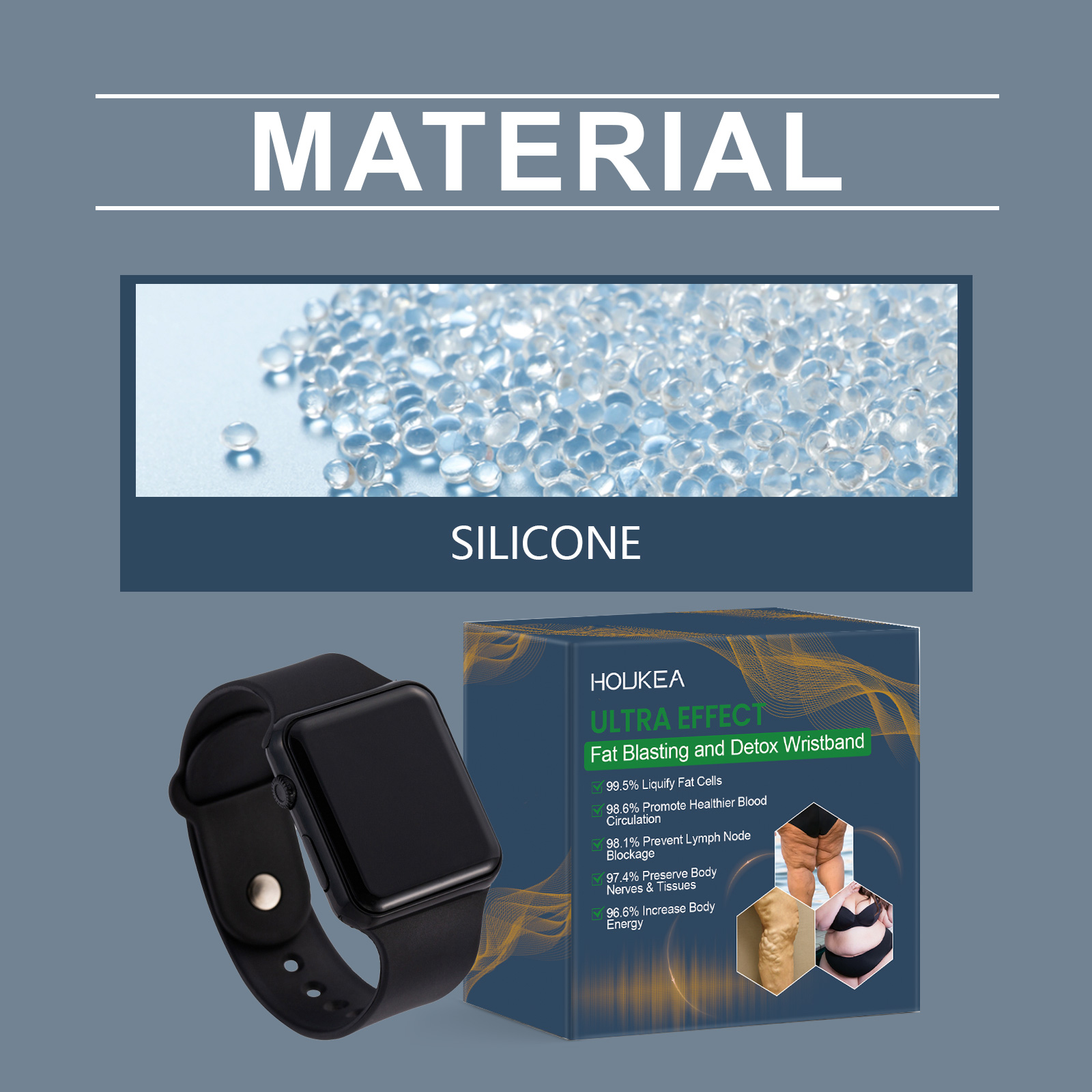 Close view of Houkea wristband face and silicone strap
