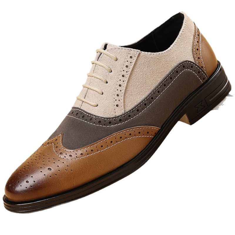 Men's Leather Shoes Breathable Color-Block Large Size Shoes