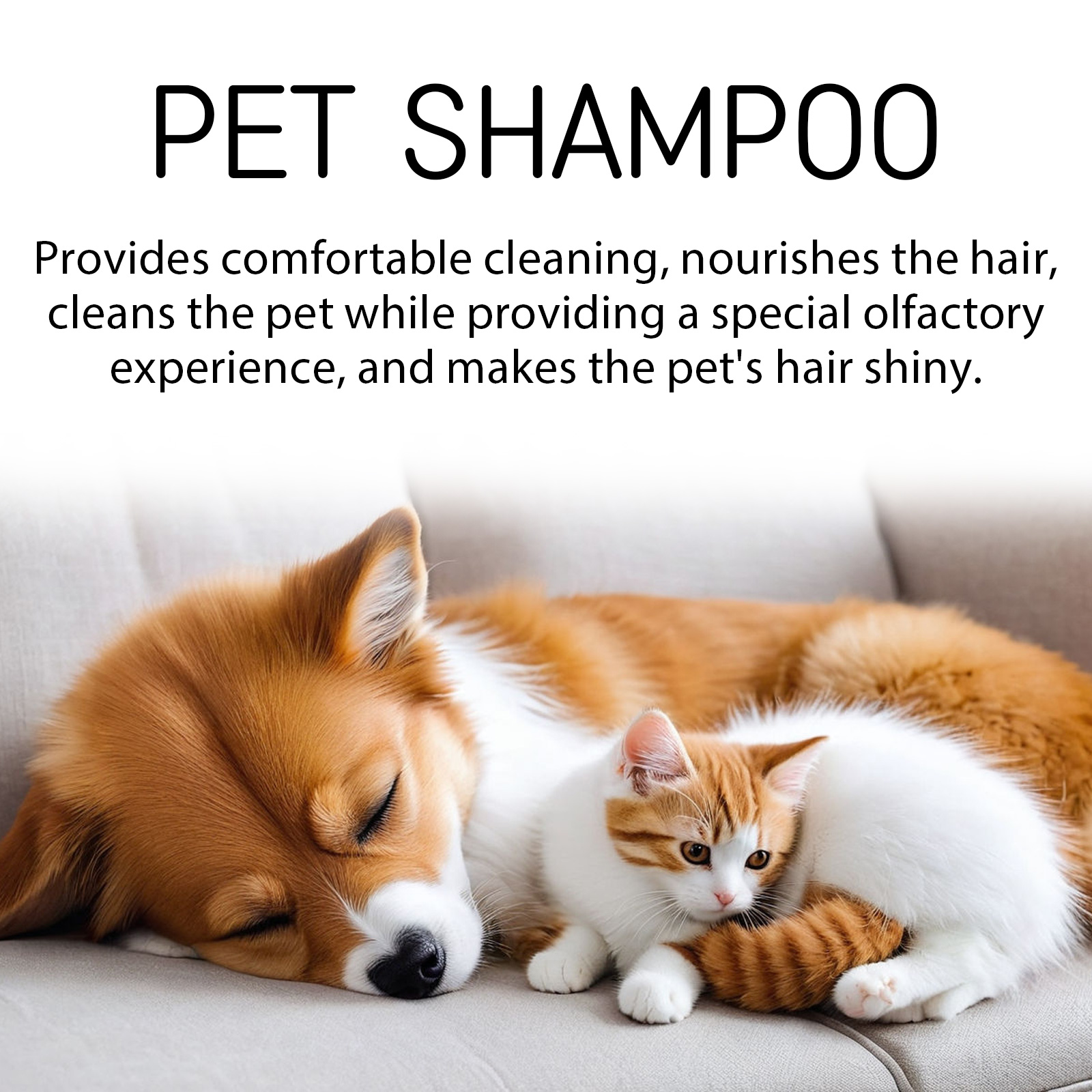Dog and cat beside gentle cleansing and shine messaging