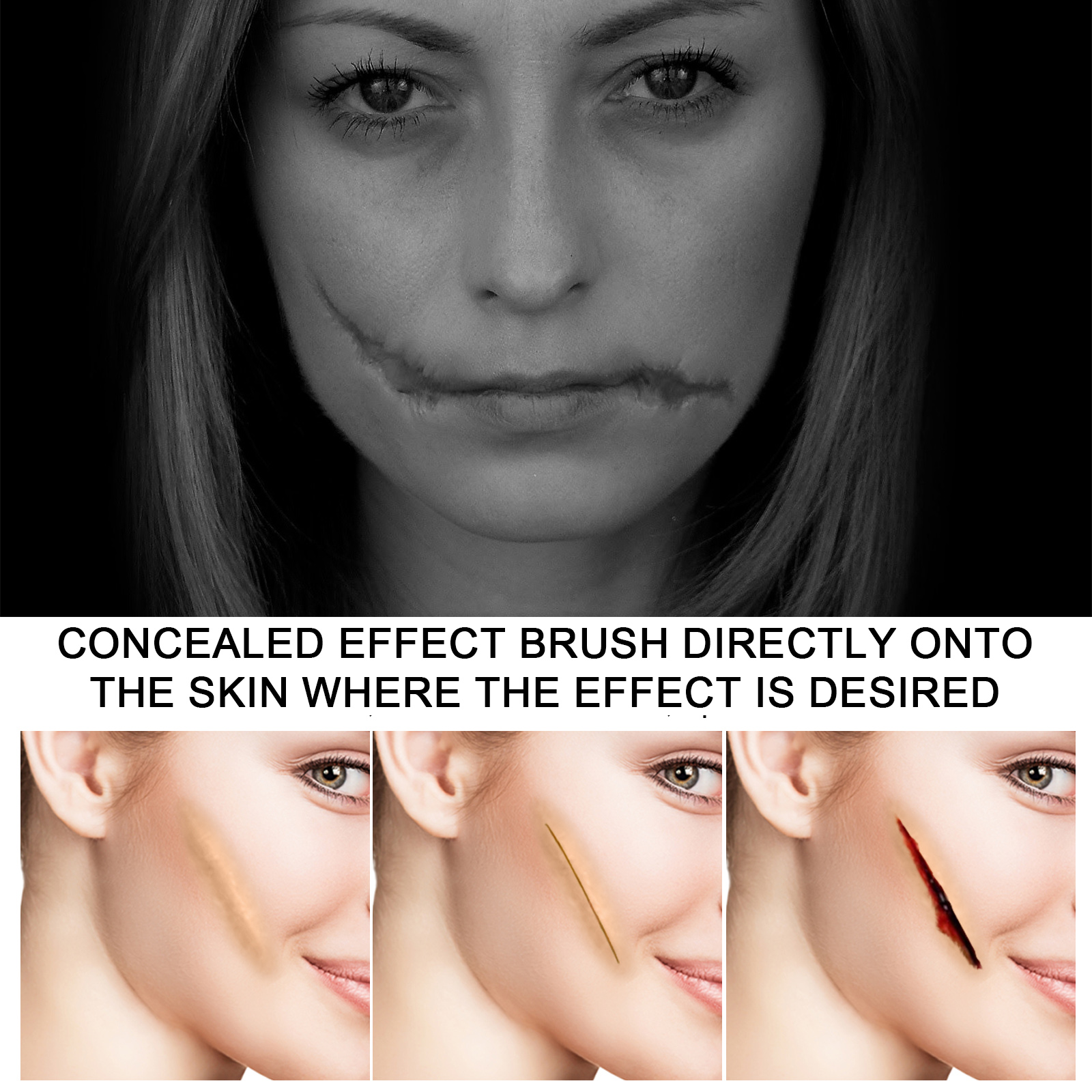 Dark red scar effect building across cheek