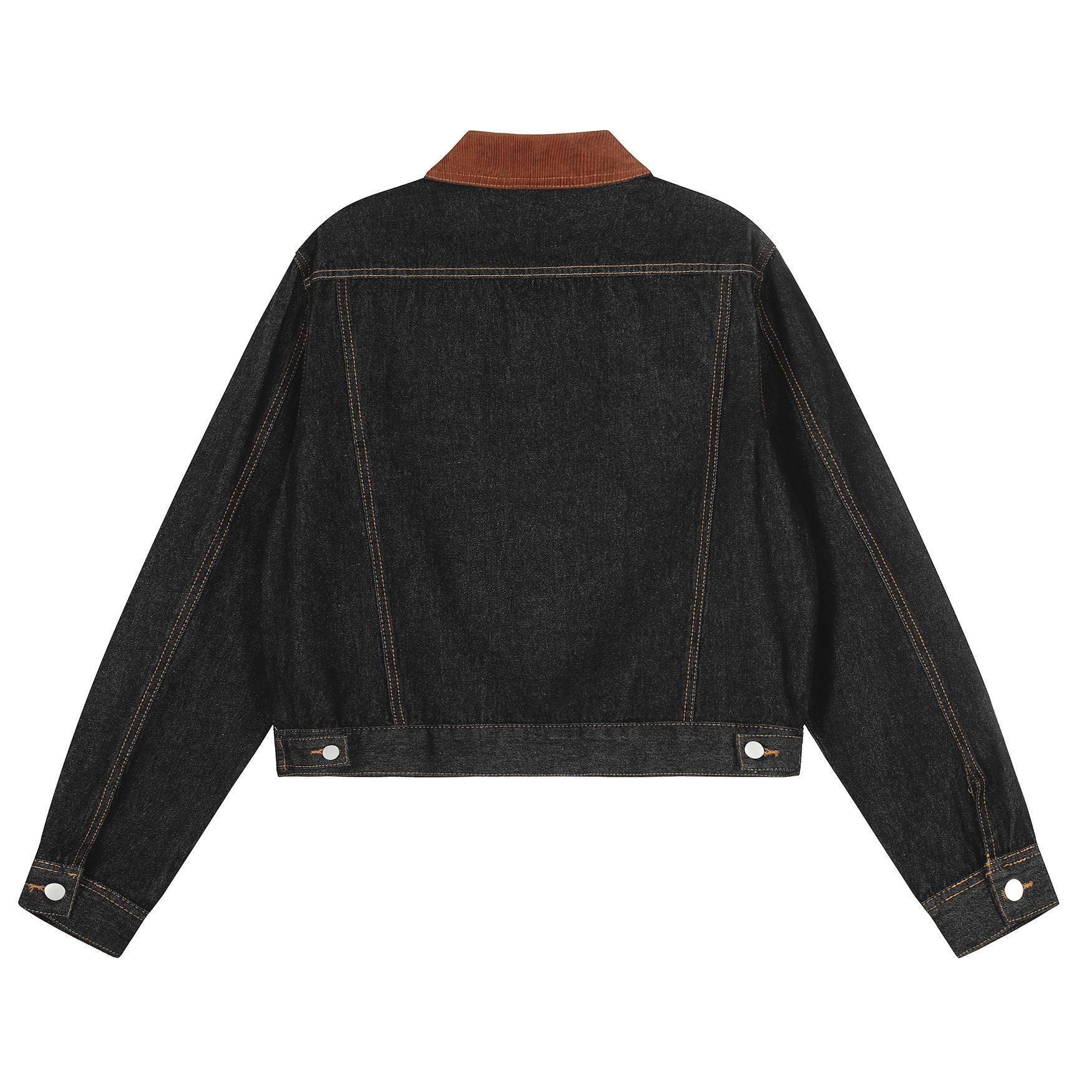 Washed Denim Jacket with Corduroy Collar