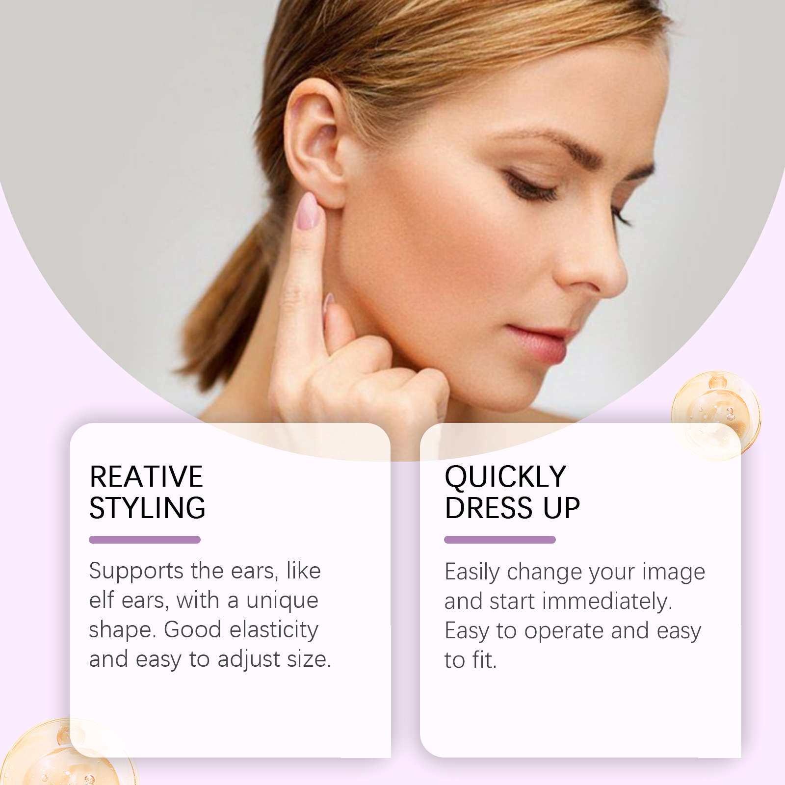 Flexible elf ear strip being adjusted for personal fit