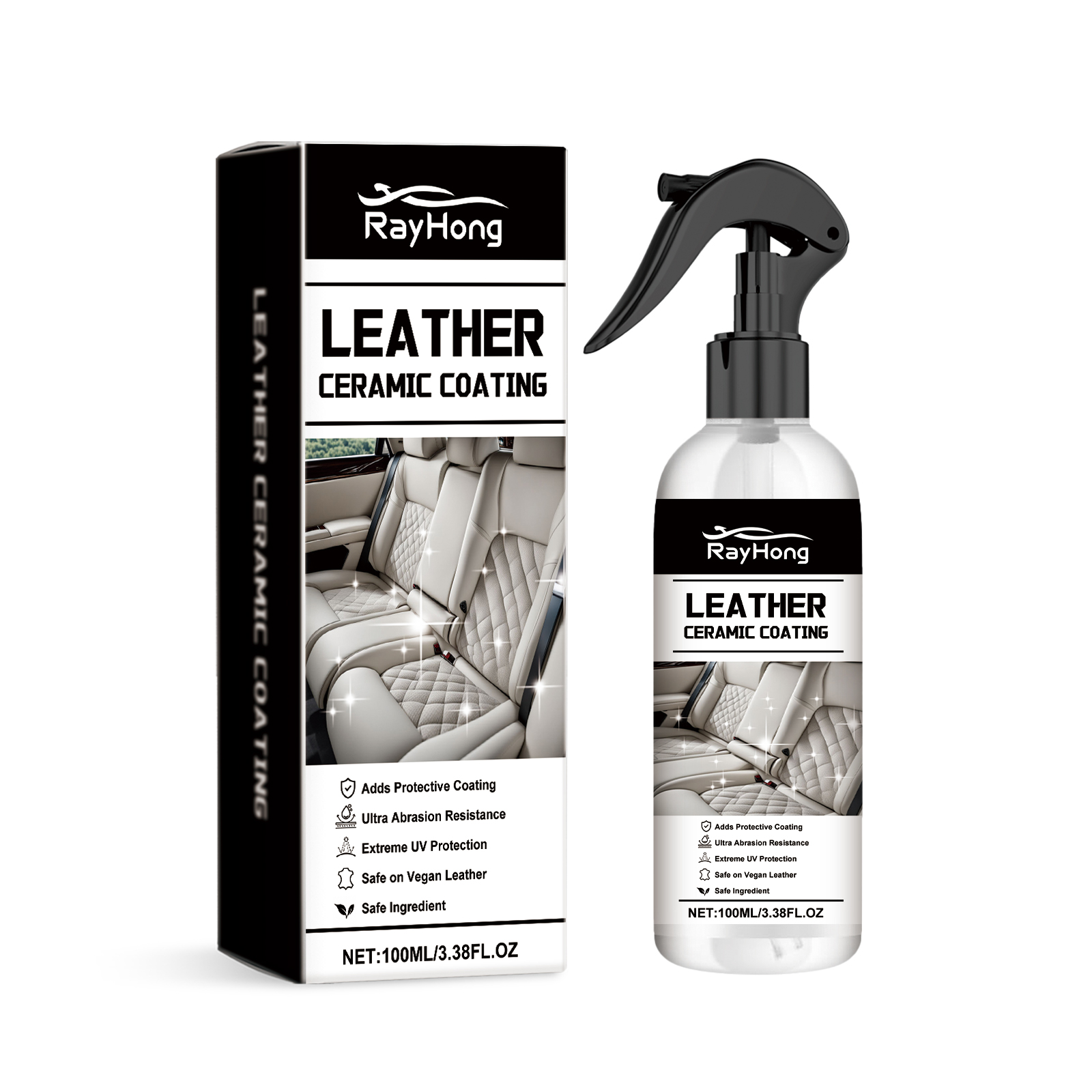 Rayhong Automotive Leather Ceramic Coating Spray, Leather Refurbishment Decontamination Brightening