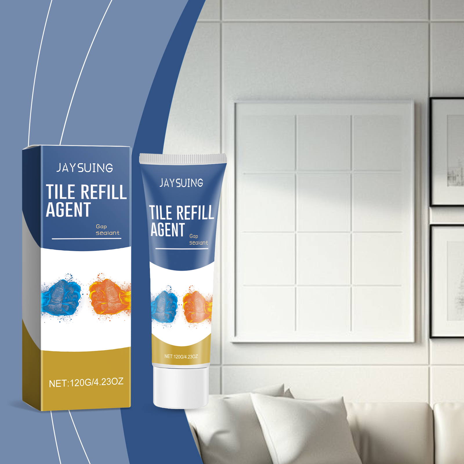 Grout sealant tube and carton in home tile setting