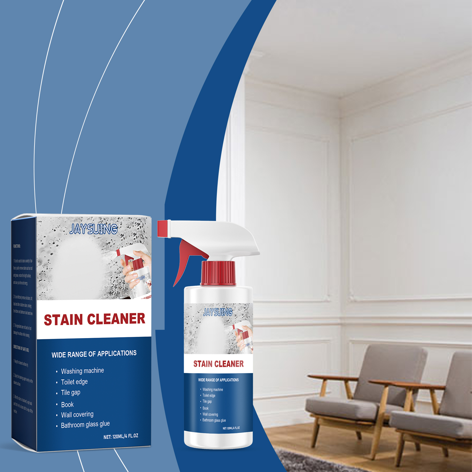 JAYSUING Stain Cleaner placed in a modern kitchen interior, ready for use