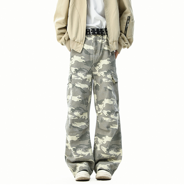 Vintage Camouflage Multi-Pocket Work Pants Front View