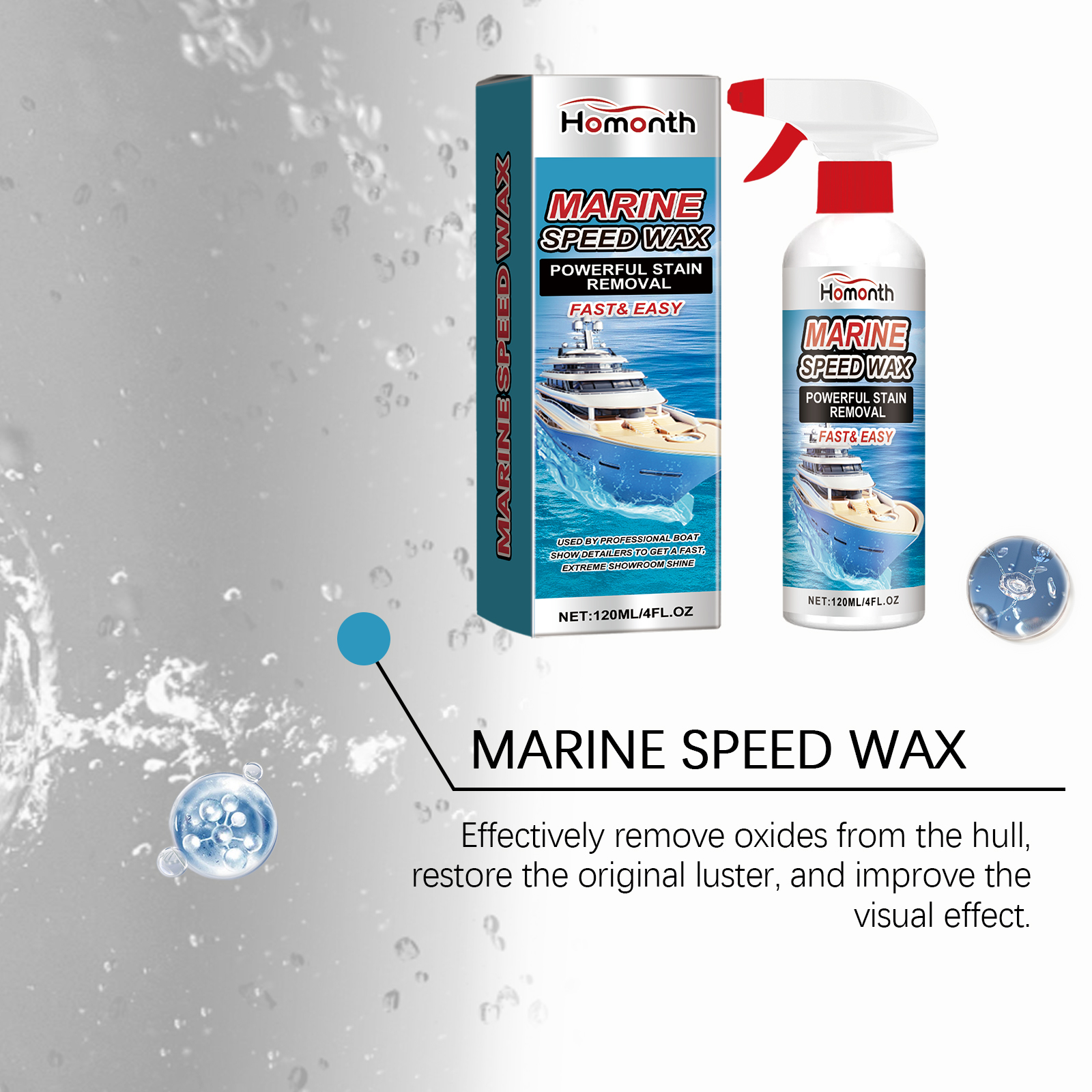 Glossy white hull with water beading, showroom shine restored
