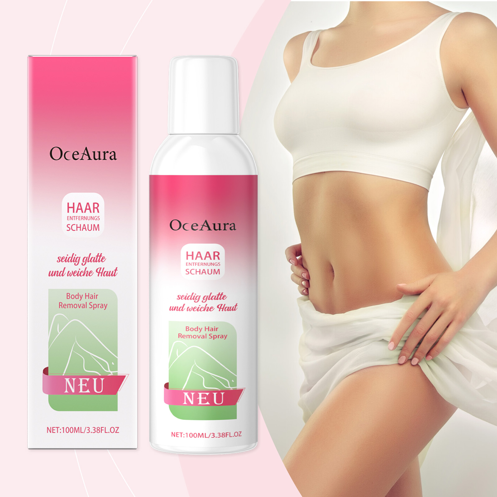 OceAura hair removal spray in a personal grooming scene