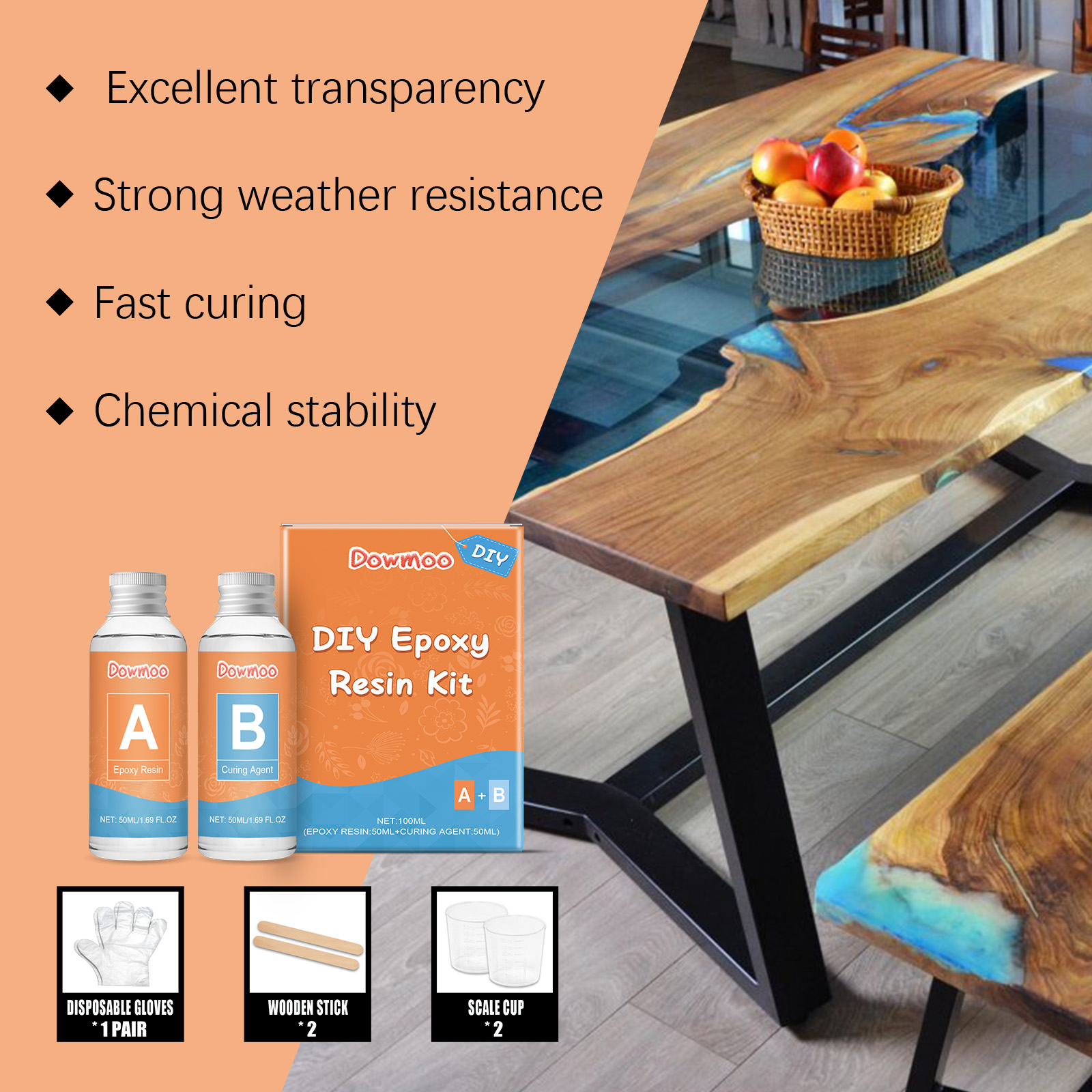 Epoxy resin applied to a large wooden river-style project