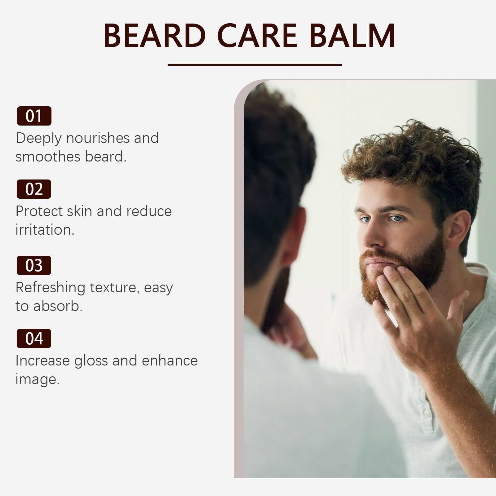 Neat reflective beard shown in grooming mirror
