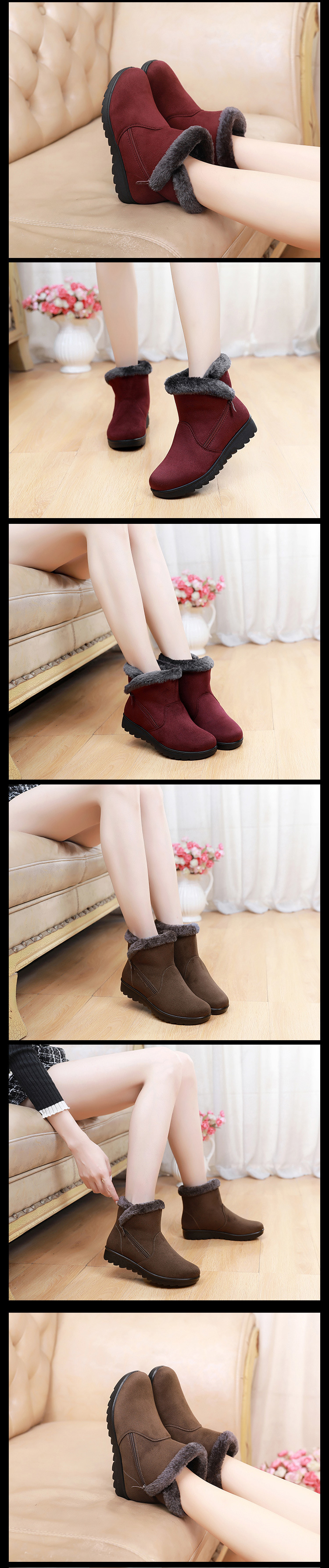 Sapatos de tecido quente para mulheres, botas de neve para idosos