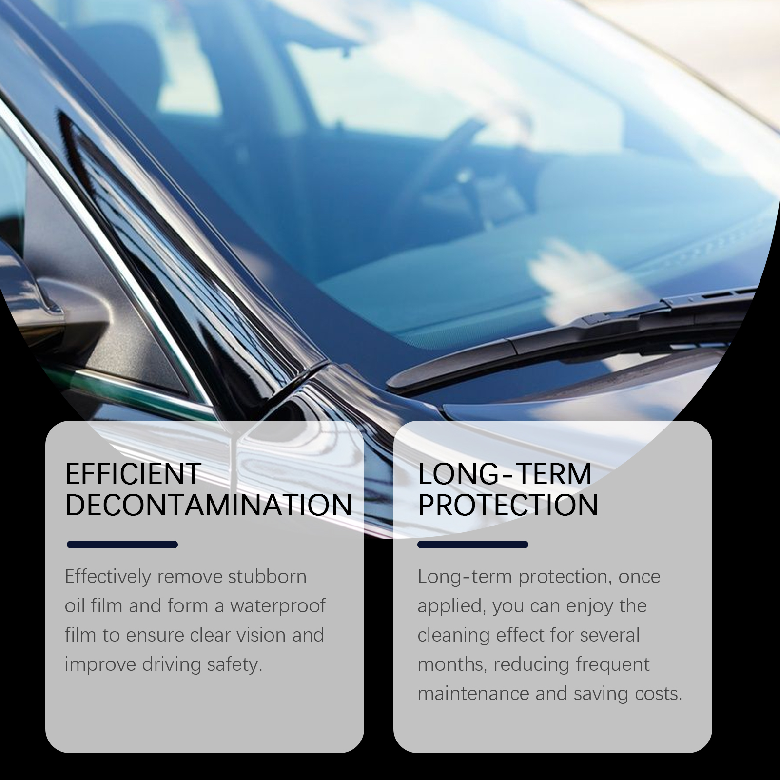 Automotive windshield showing decontamination treatment