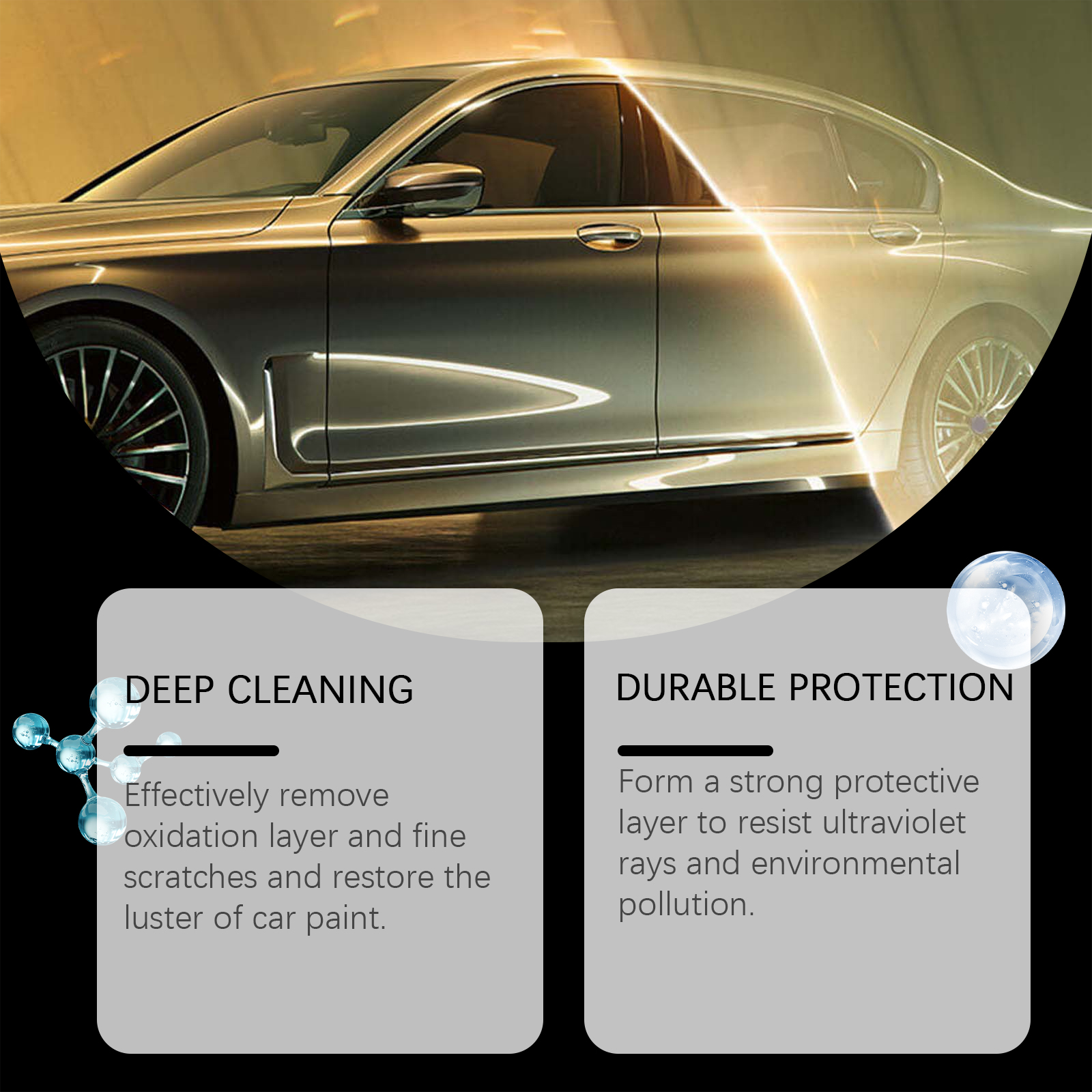 Glossy vehicle surface with UV protection callouts