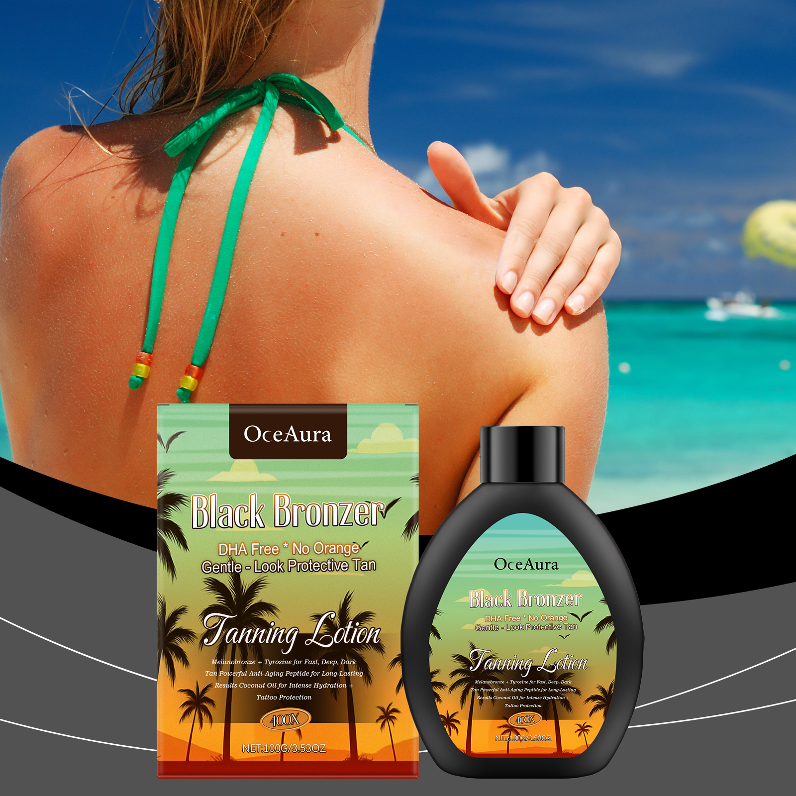 OceAura lotion ready for outdoor tanning routine