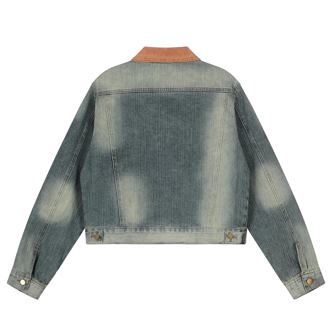 Corduroy Collar Denim Jacket - Vintage Style