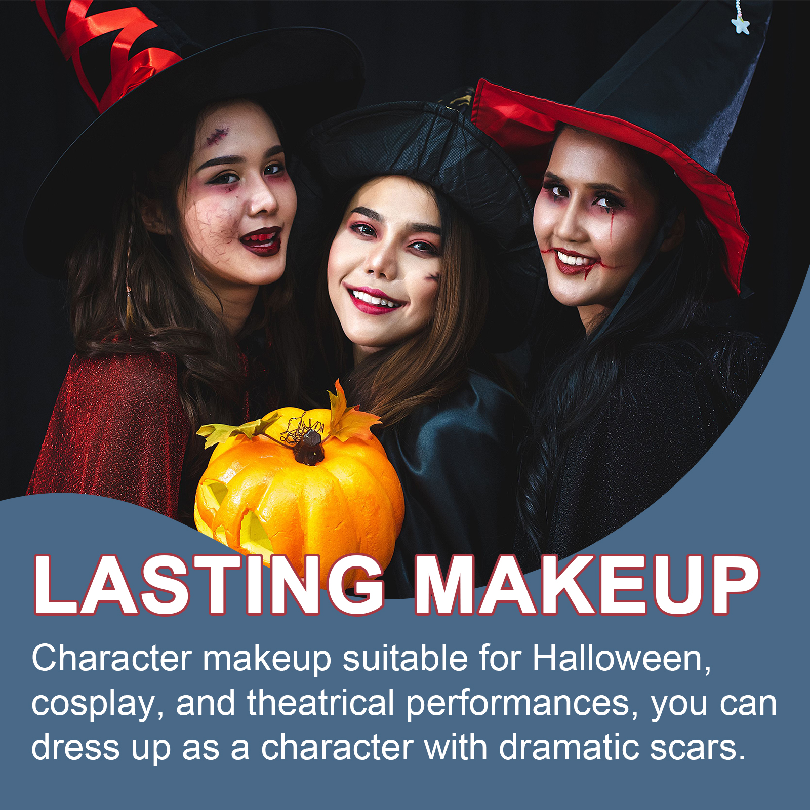 Halloween characters with dramatic facial wound makeup