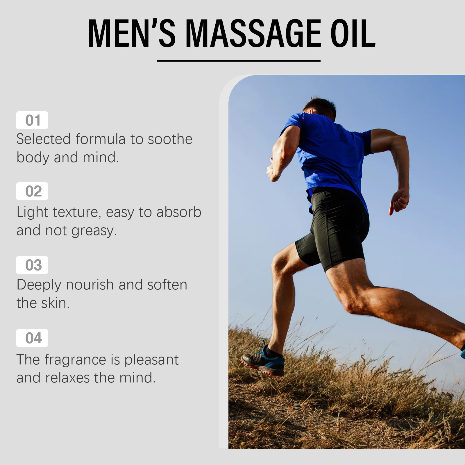 Massage oil benefit graphic showing light absorption