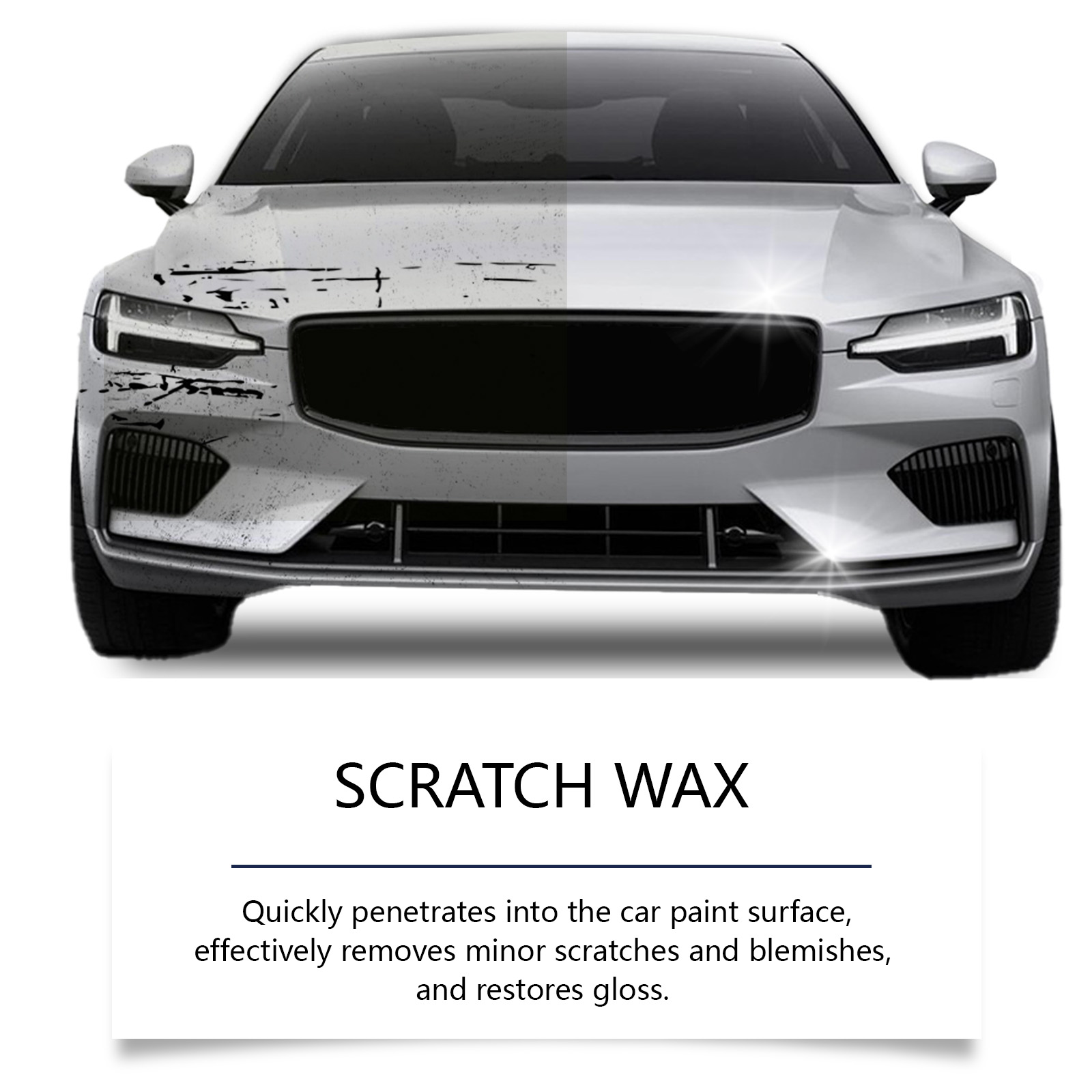 White vehicle paint before and after scratch treatment