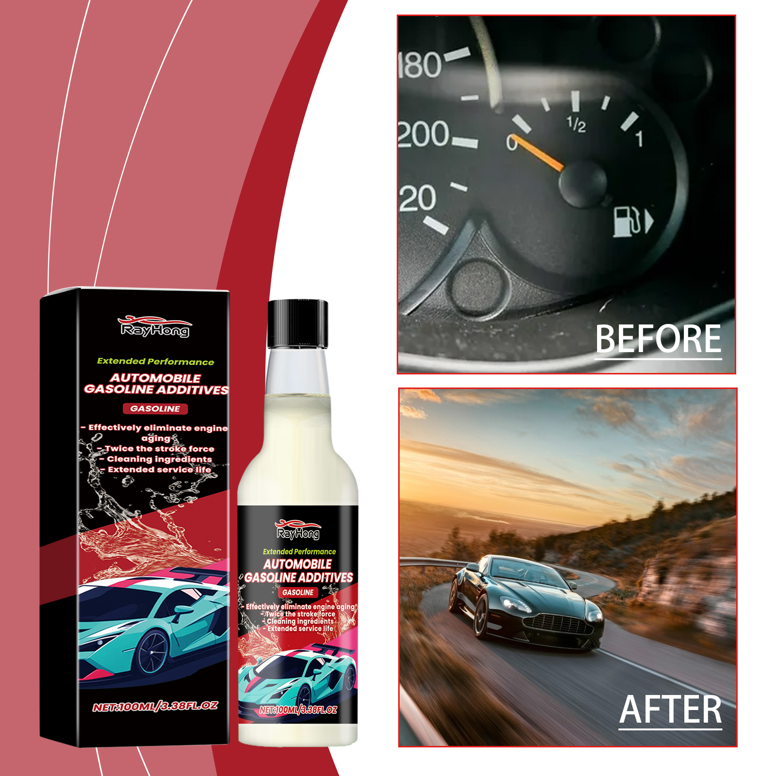 Rayhong additive with fuel gauge comparison scene