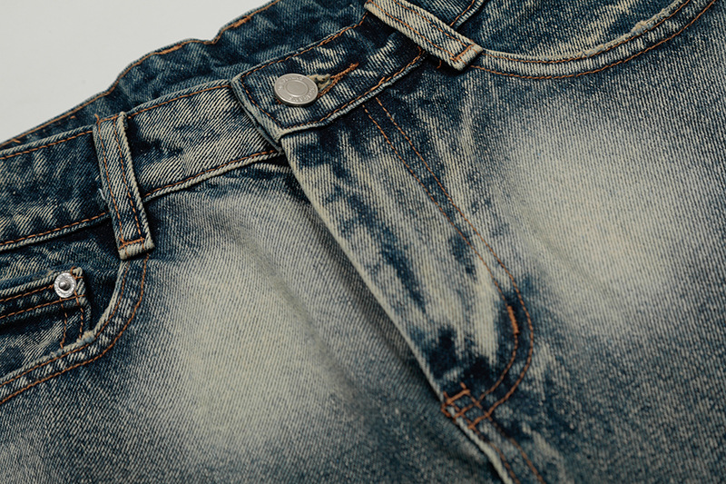 Lightning patterned denim seven quarter shorts B402F033C7D4CAF085AF3C928728D435