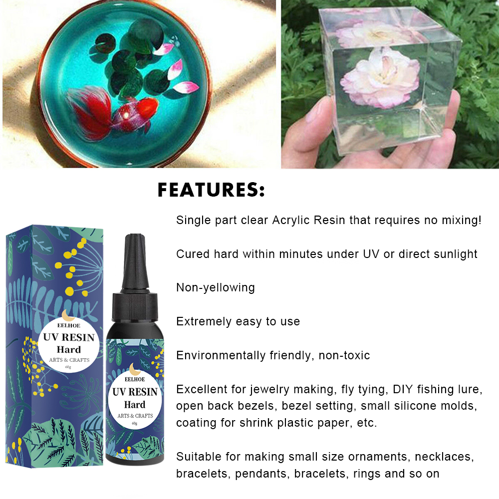 Clear resin craft pieces showing controlled glossy details