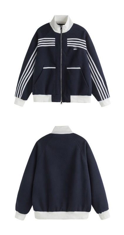 Vintage Navy Stand Collar Jacket - Front View