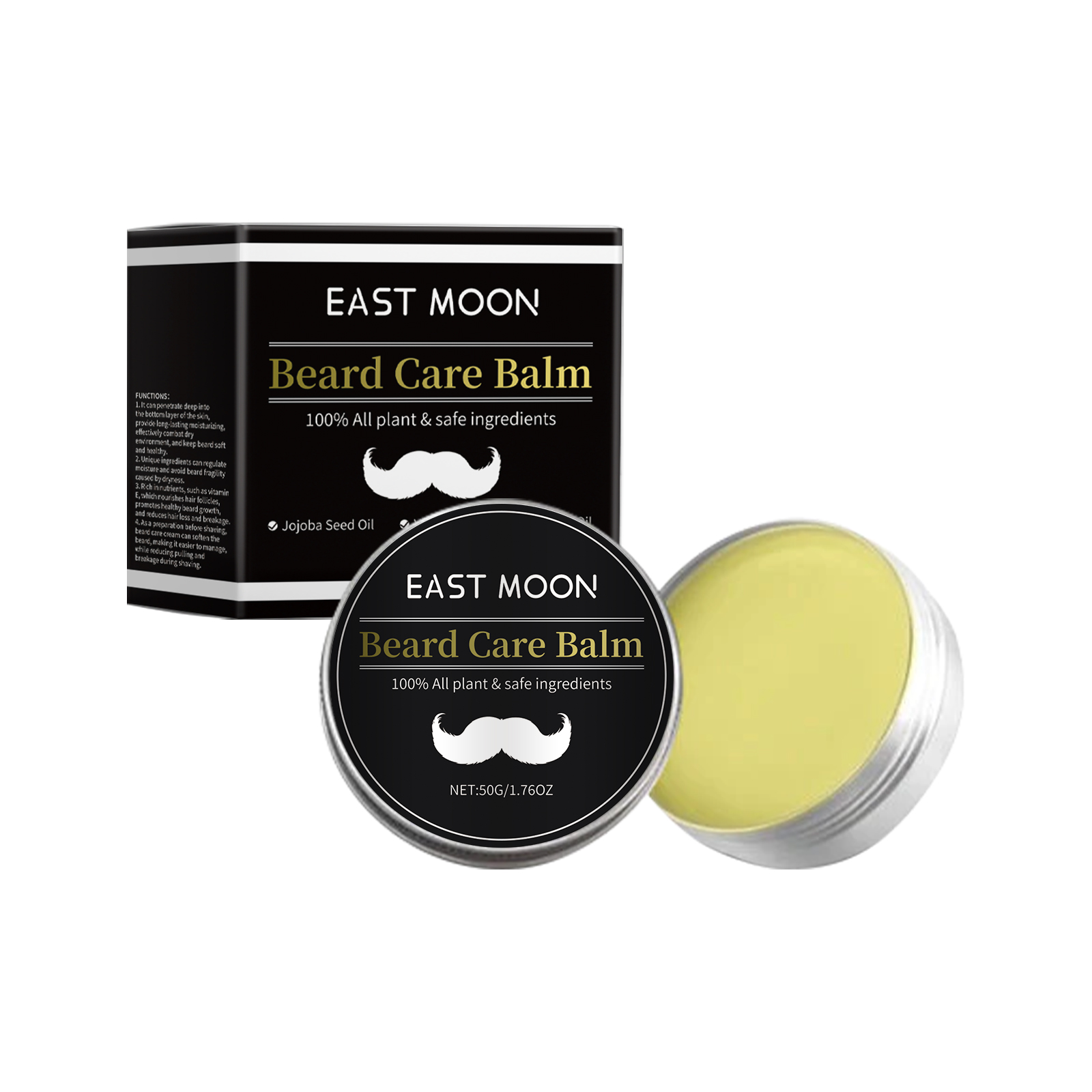 East Moon Men's Facial Hair Care Cream, Strong Beard Nourishing Thick Soft Bright Black Moisturizing