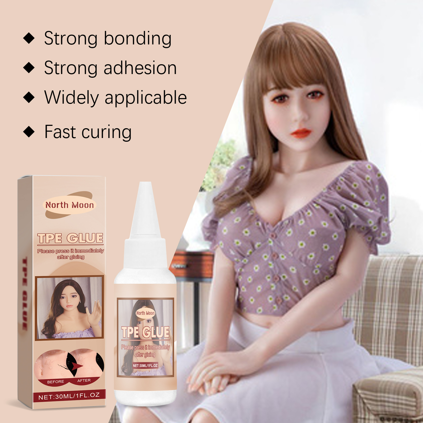 TPE glue packaging with strong adhesion claims