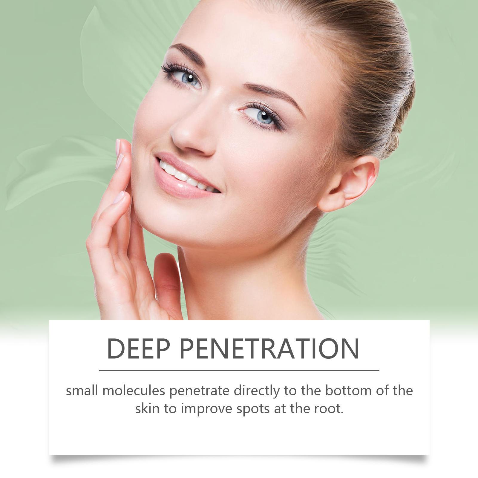 Woman with clear-looking skin beside OUHOE deep penetration claim