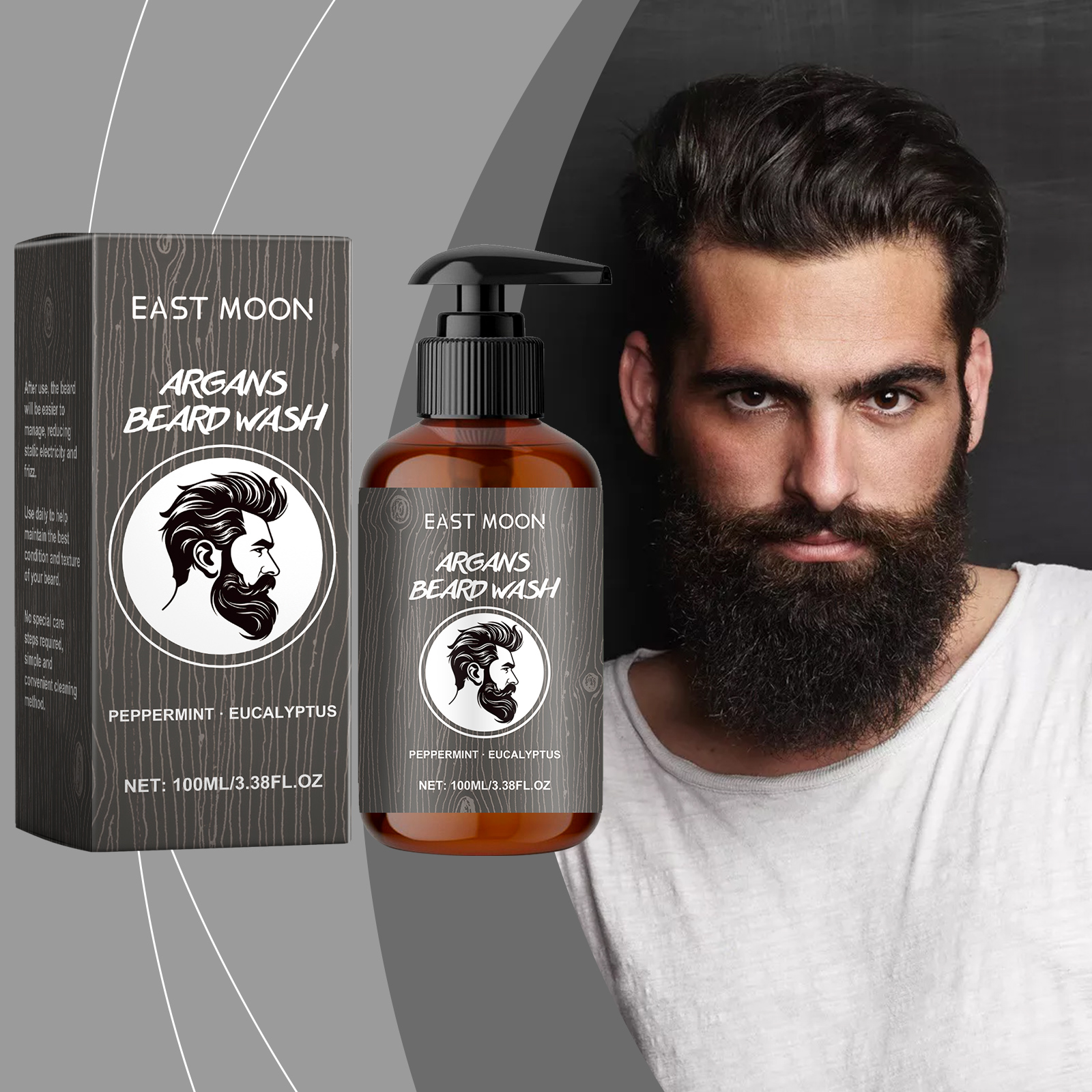 Man with groomed beard beside East Moon wash