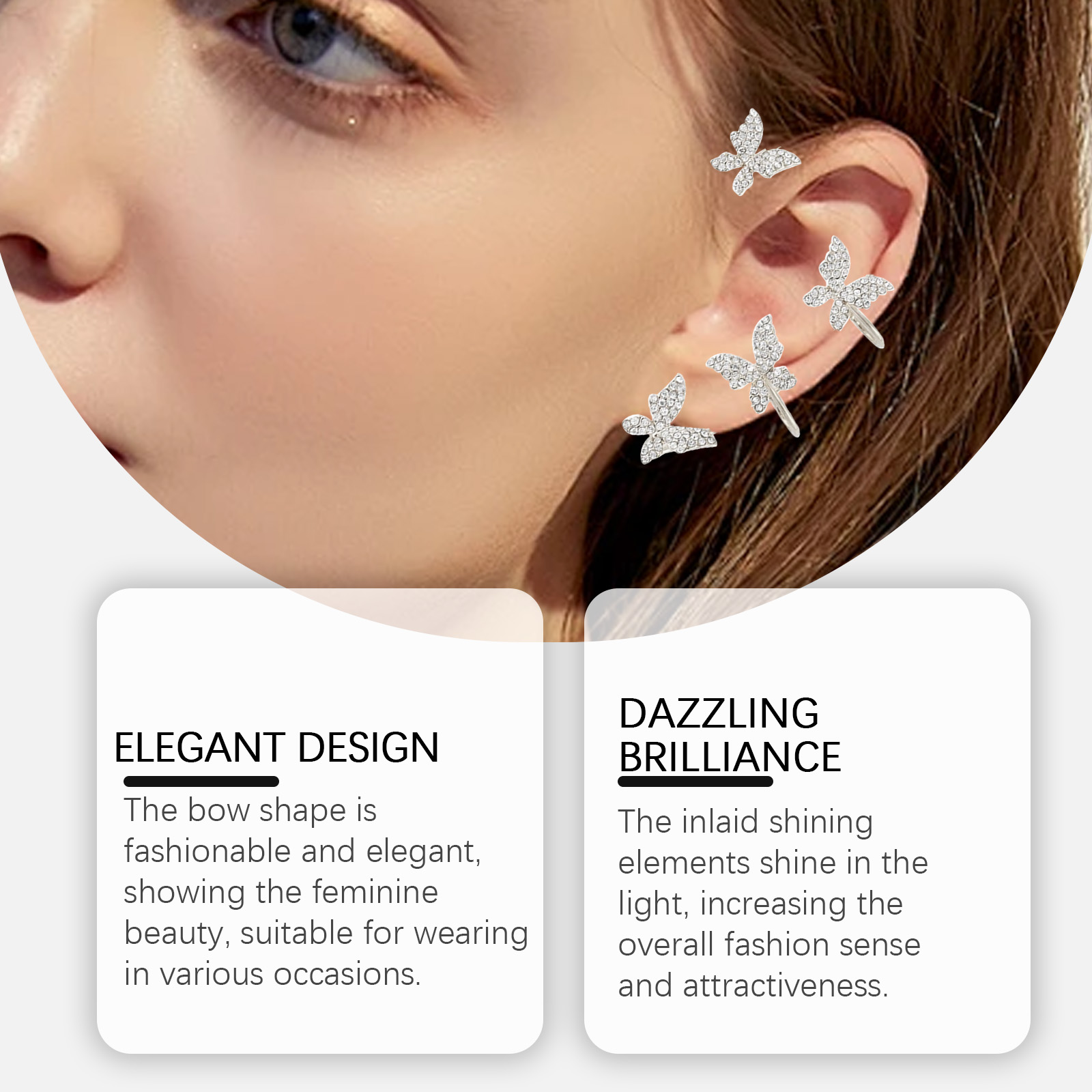 Layered butterfly and bow ear cuff detail