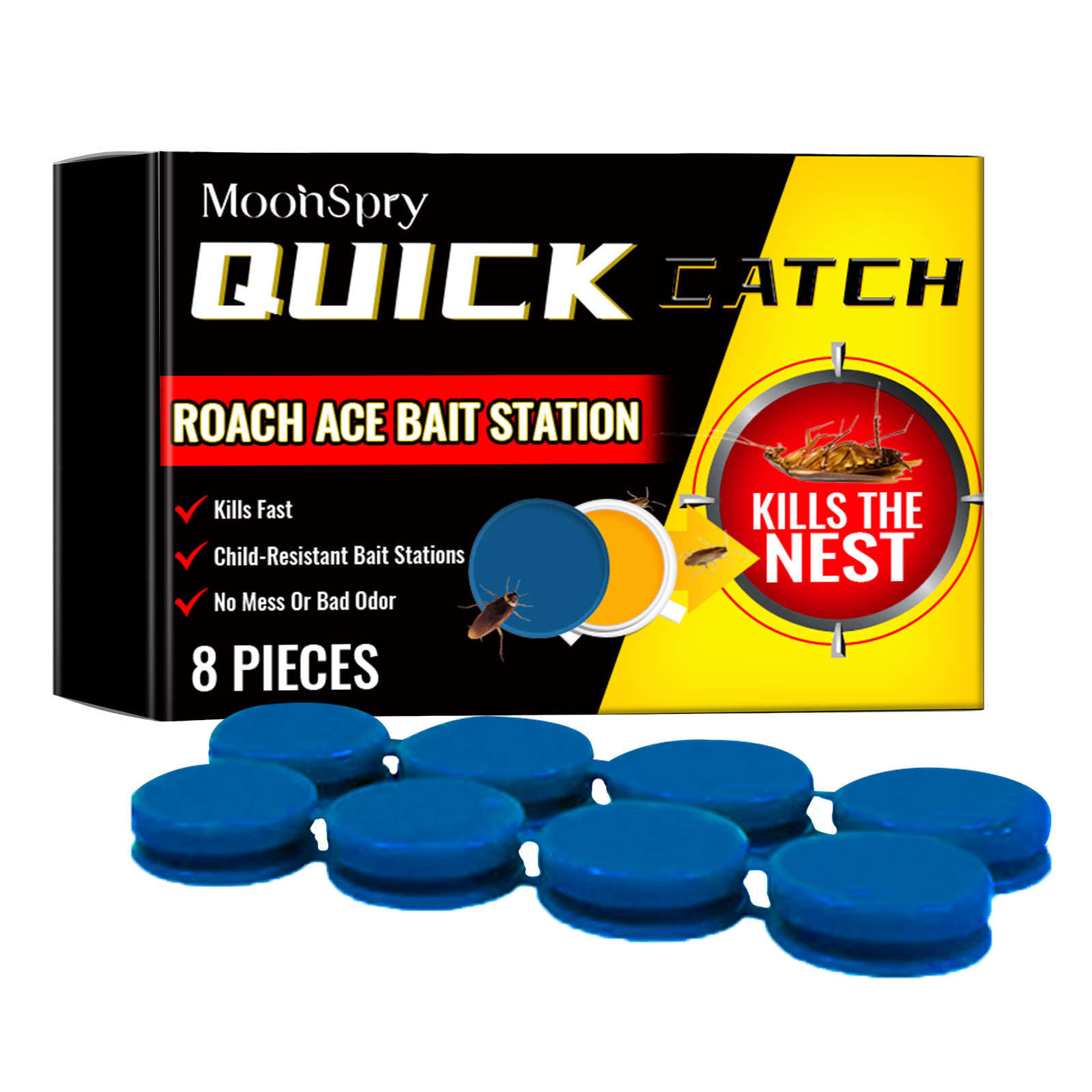 MoonSpry Roach Ace Bait Station, Insect-Repellent Cockroach Bait Kitchen Home Cockroach Elimination