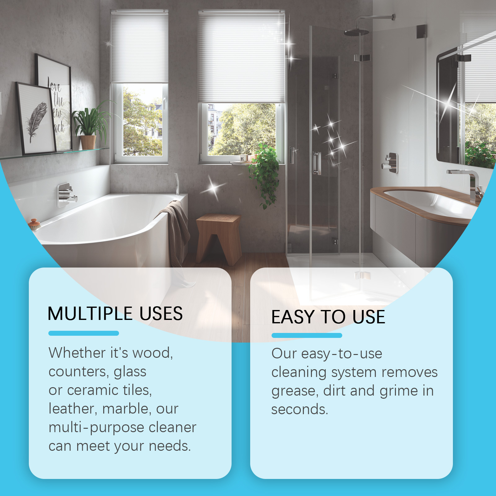 Luxury bathroom with streak-free glass and clean ceramic surfaces