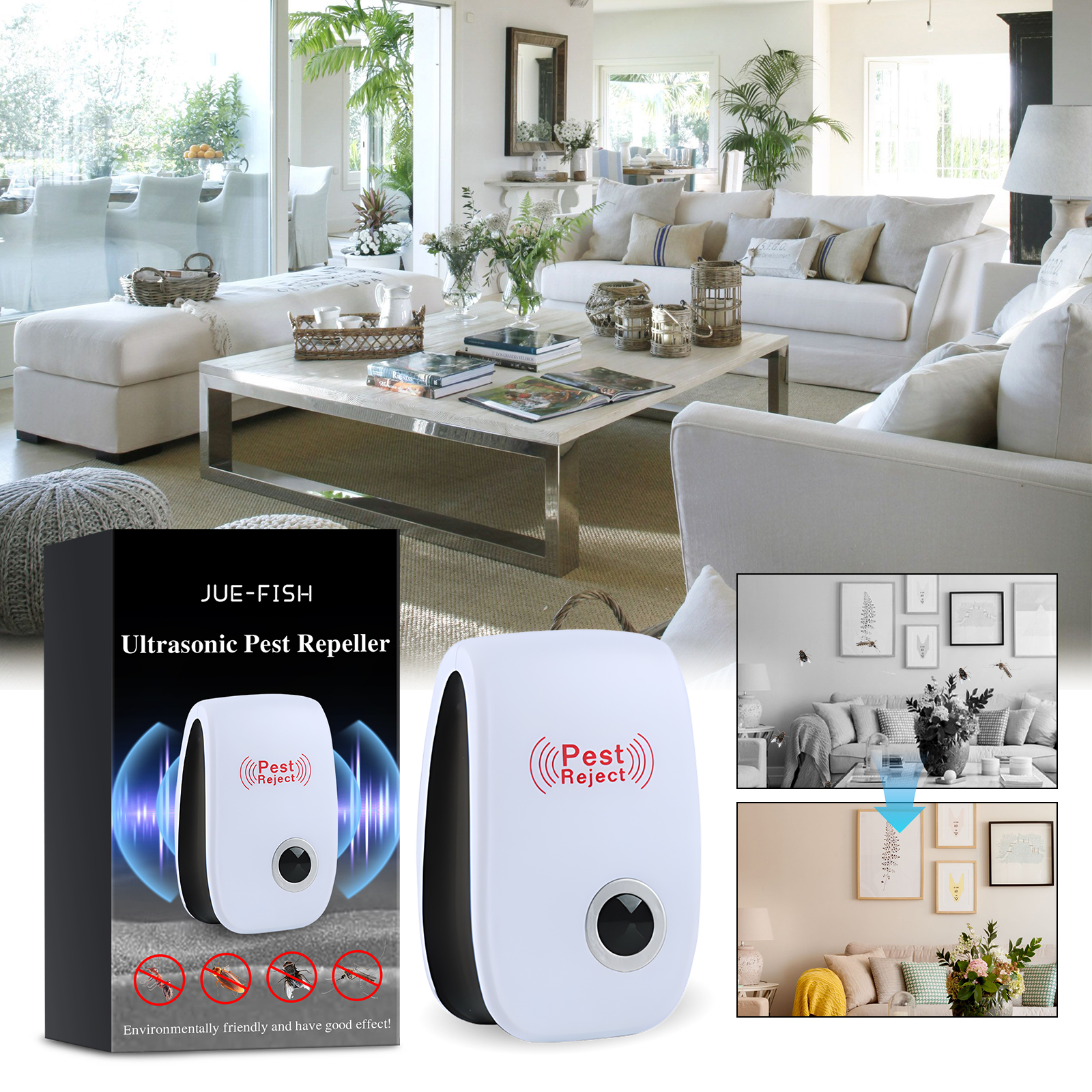 Compact pest repeller blending into home interior