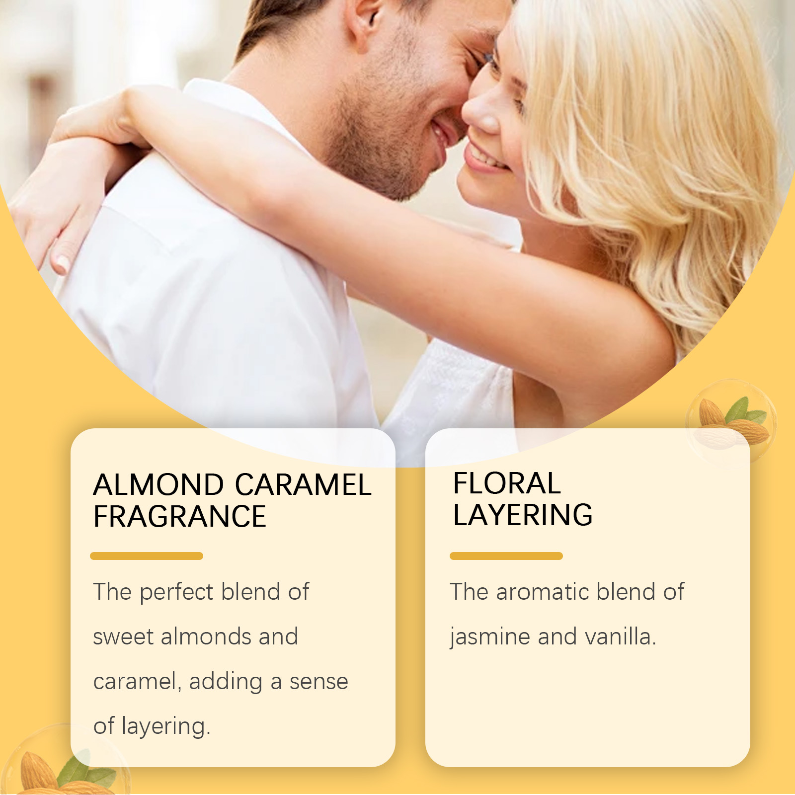 Almond caramel fragrance with jasmine vanilla note artwork