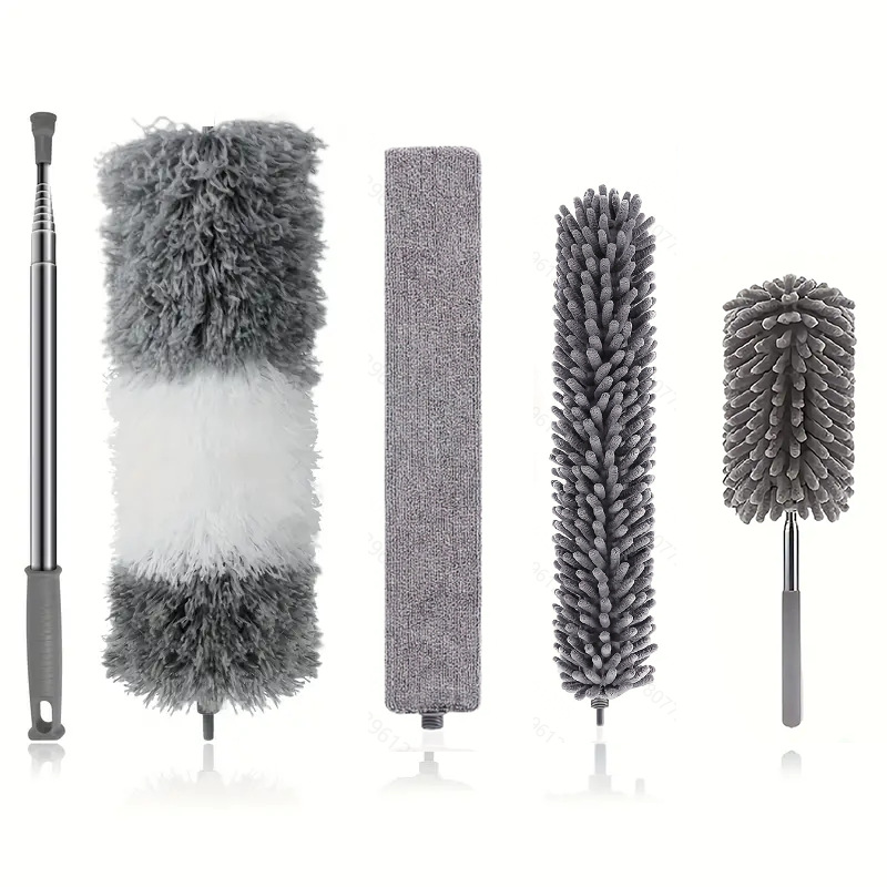 Close-up of soft grey microfiber and charcoal chenille heads showing dense fiber texture
