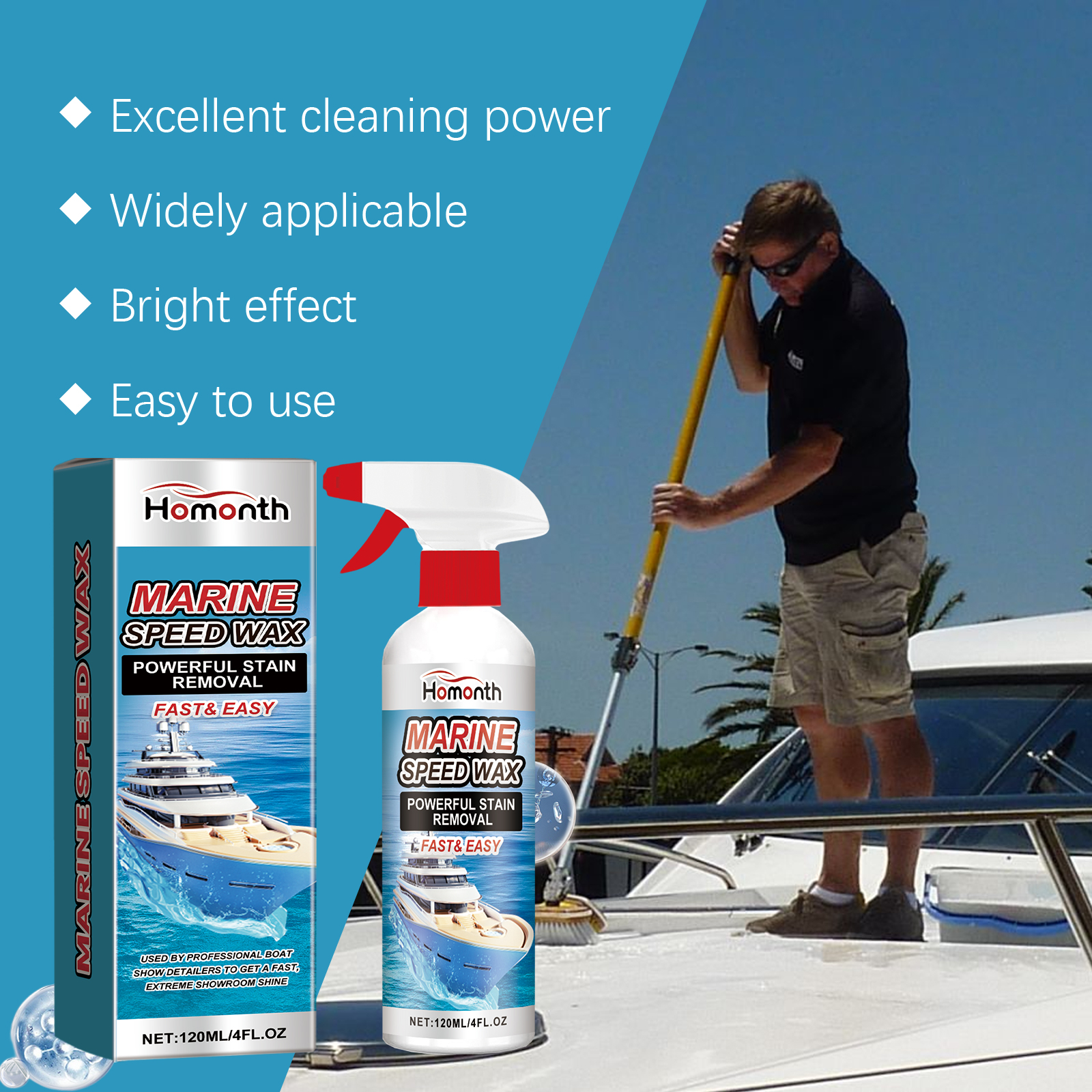 Professional detailer wiping bright glossy hull with microfiber
