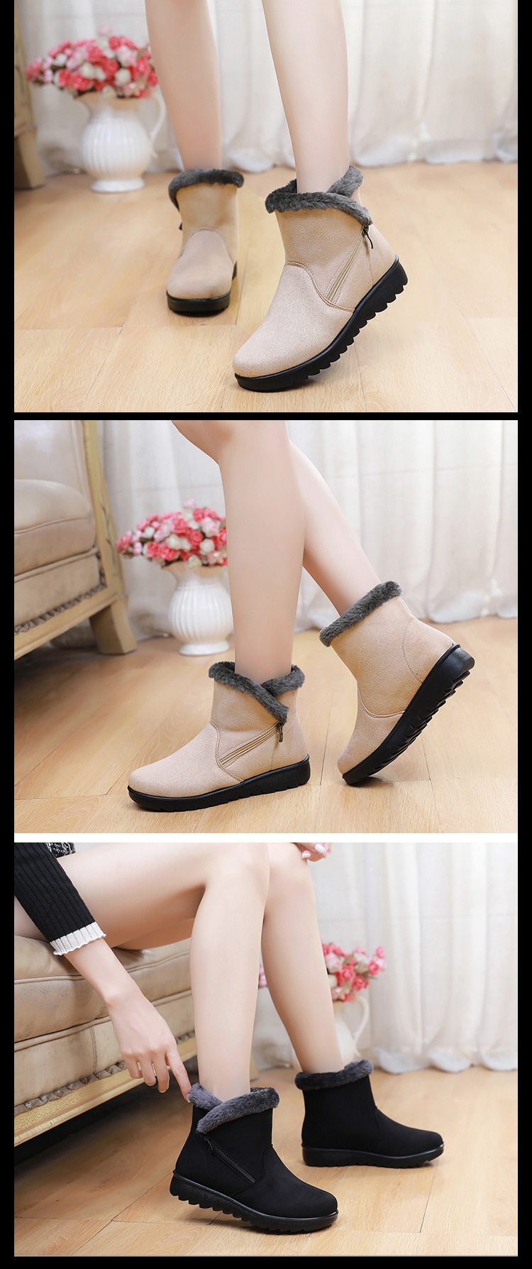 Sapatos de tecido quente para mulheres, botas de neve para idosos