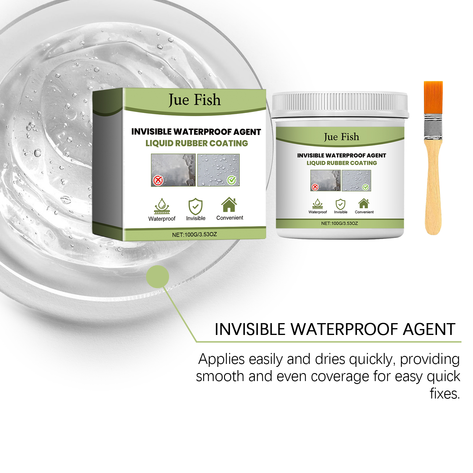 Clear-looking waterproof coating on a smooth surface