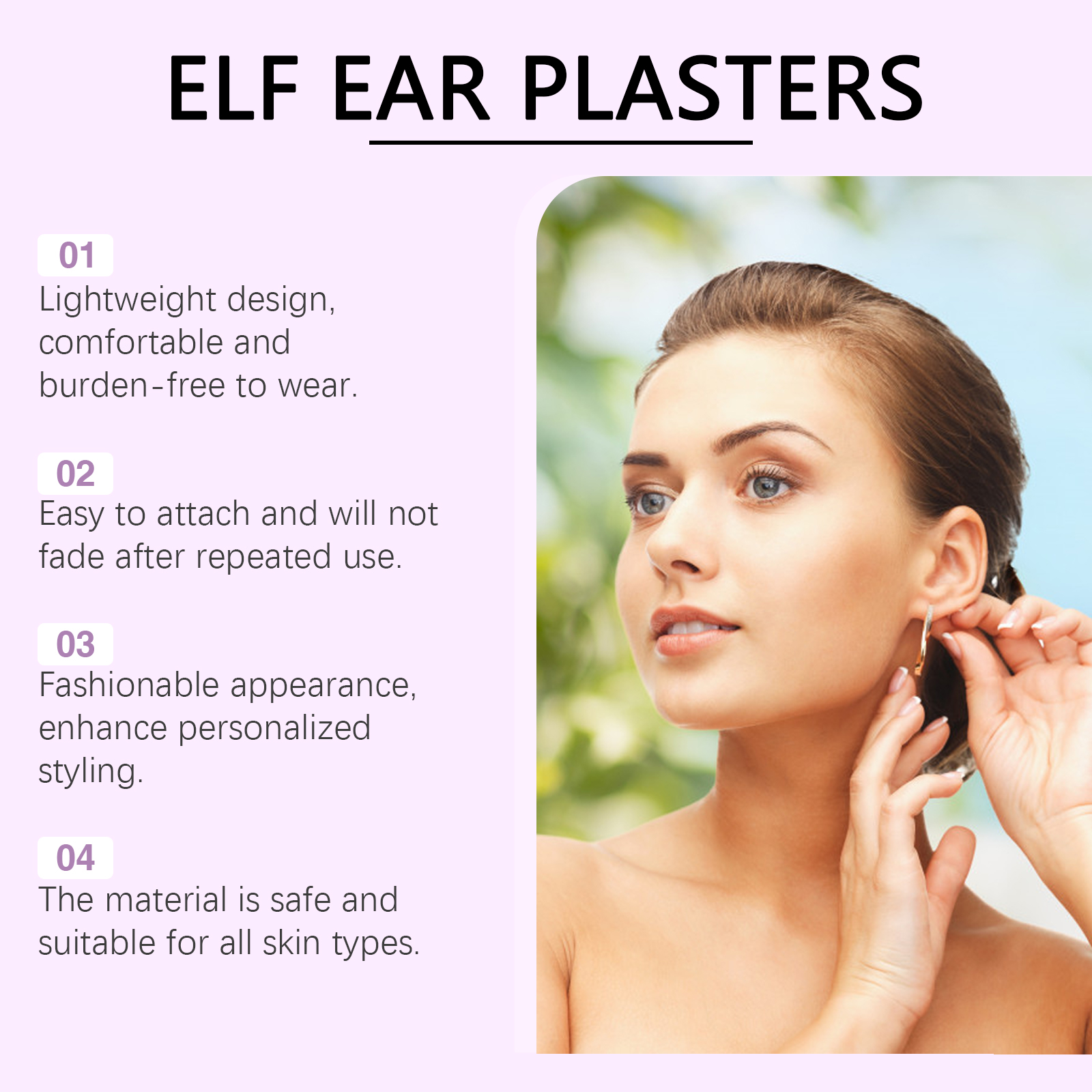 Translucent lightweight elf ear plaster detail